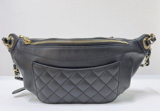 Chanel Lambskin Quilted Waist Bag Fanny Pack Black GHW