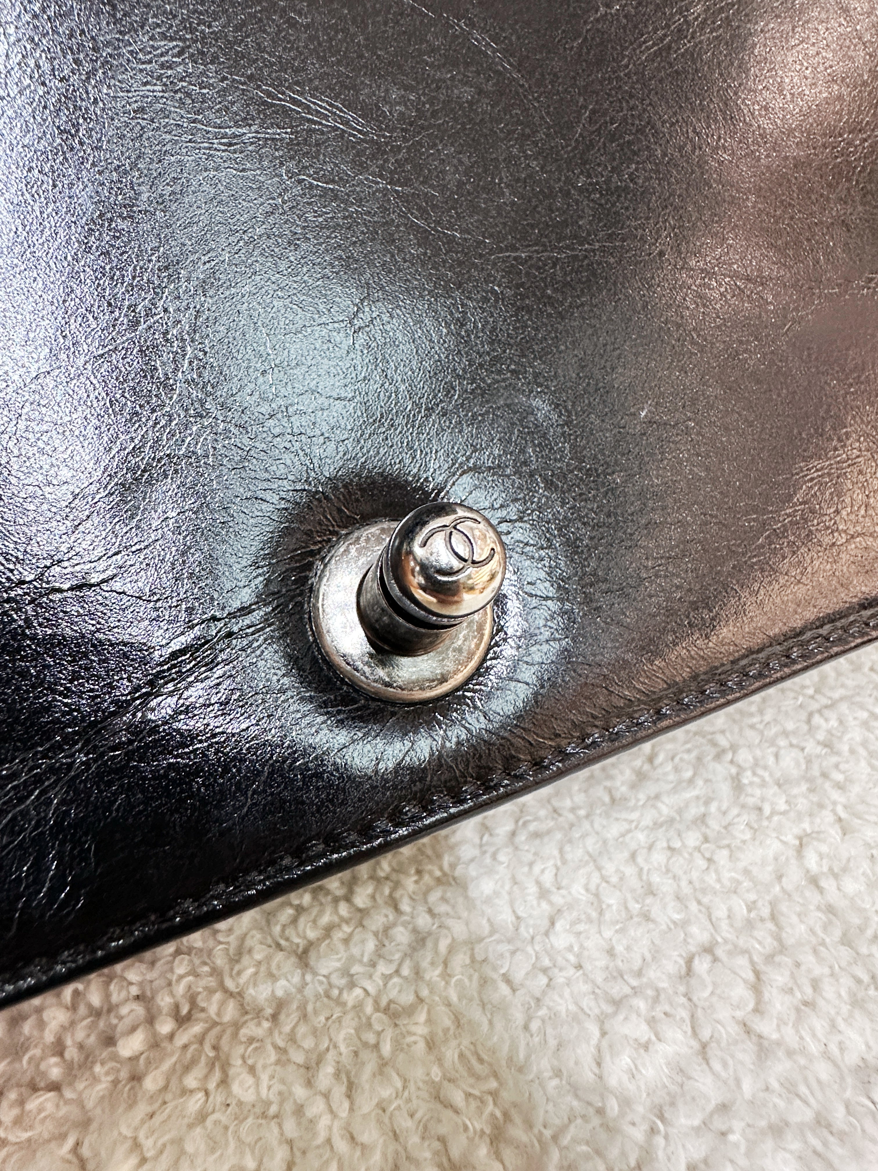 Chanel Boy Black Leather Chain Shoulder Bag 2099 holo card