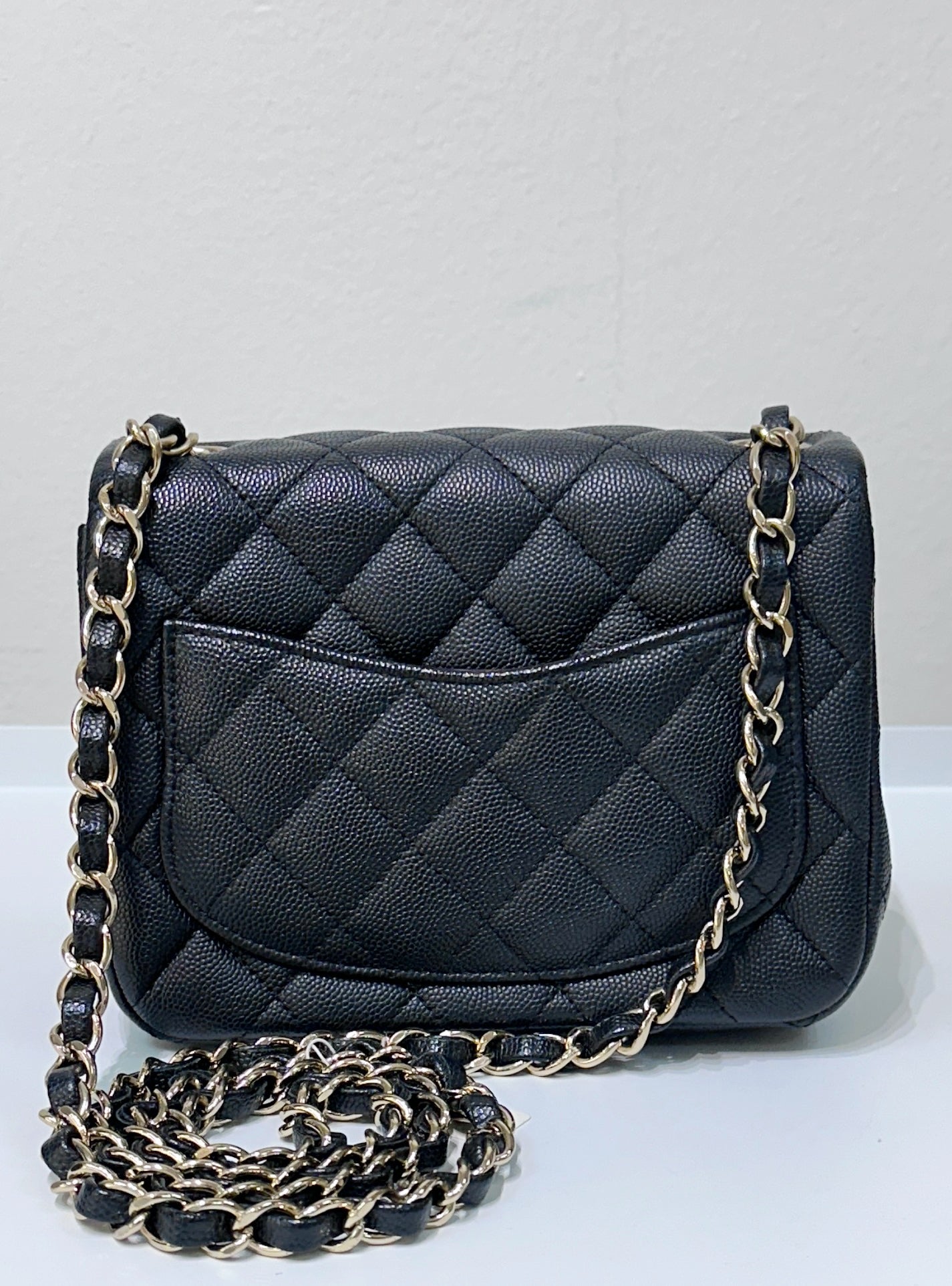 Chanel Mini Square Black Caviar Gold Hardware