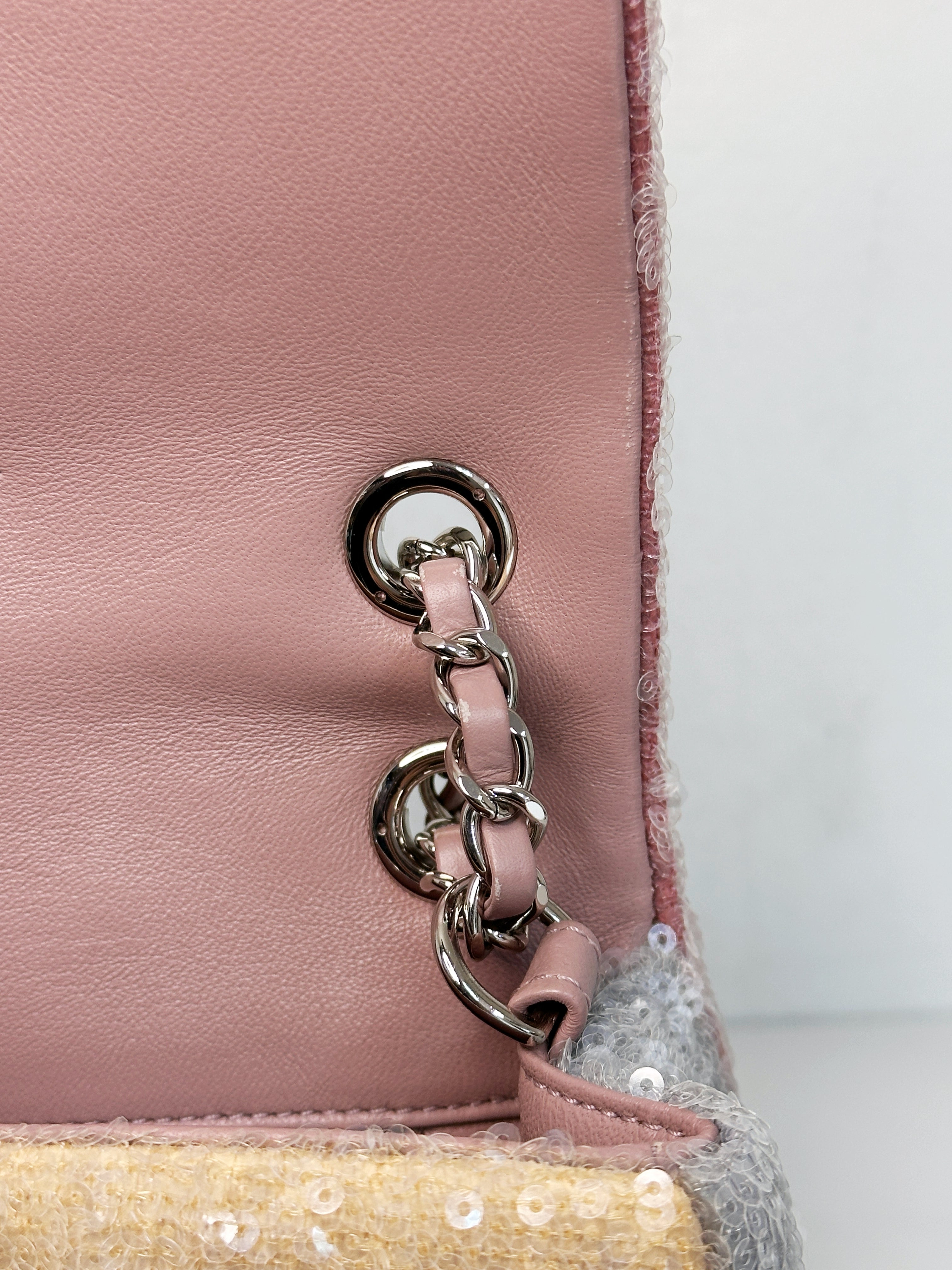 Chanel 18S Sequin Mini Waterfall Flap Pink Blue Yellow 2557 holo card