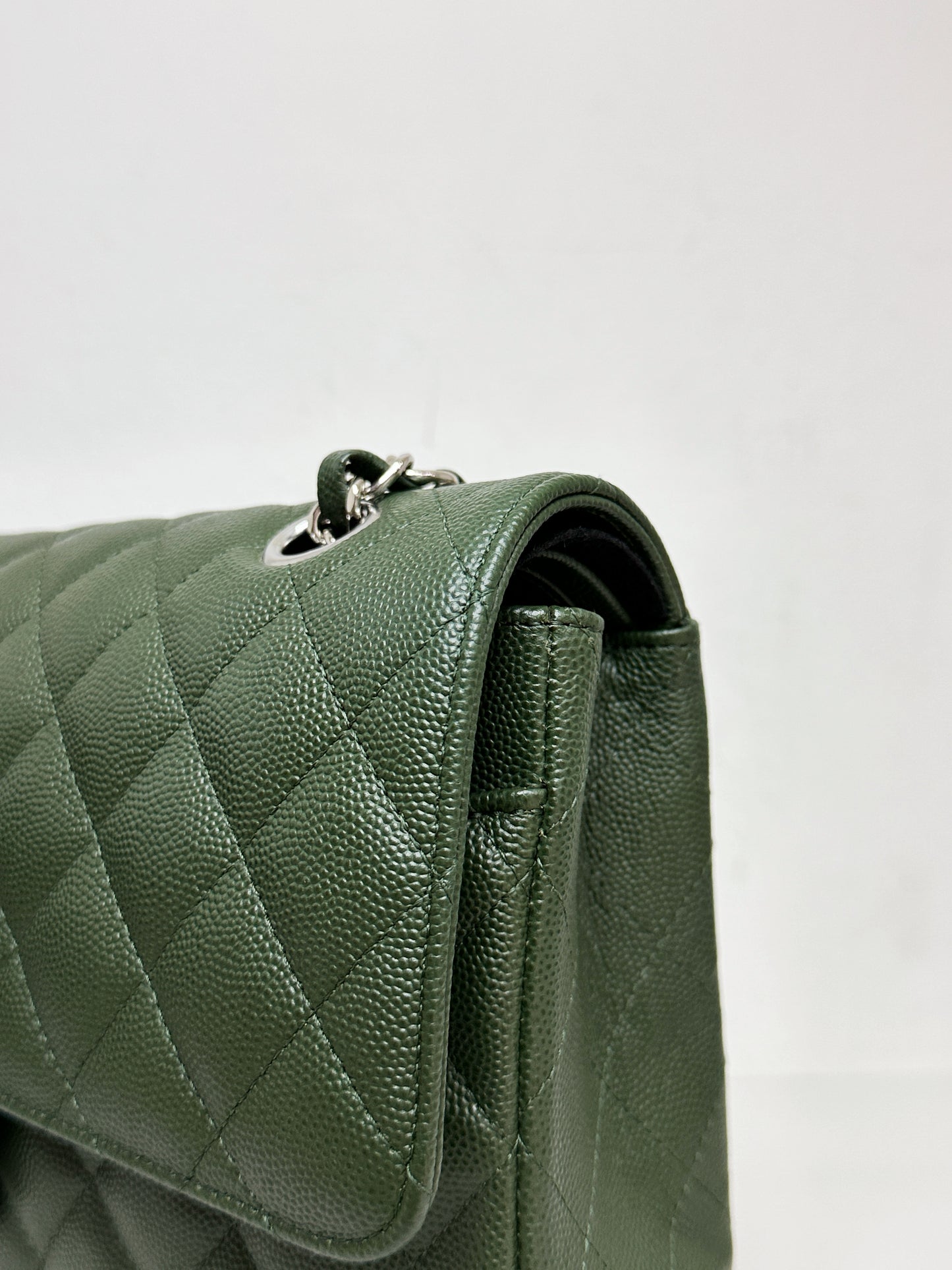 Chanel Medium Classic Quilted Double Flap Bag Green 2517 holo