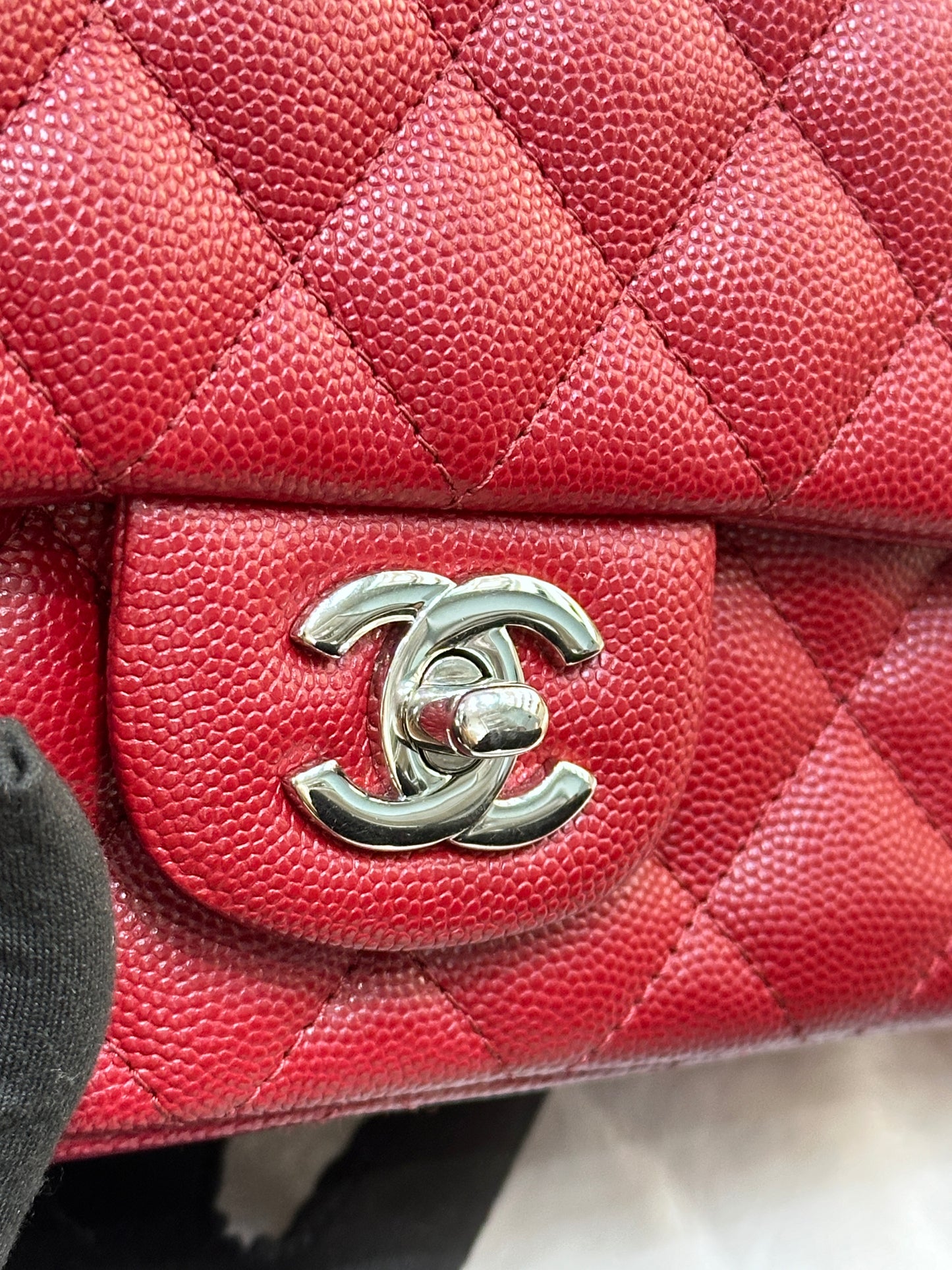 Chanel Mini Rectangular Caviar Quilted Flap Red 17B SHW