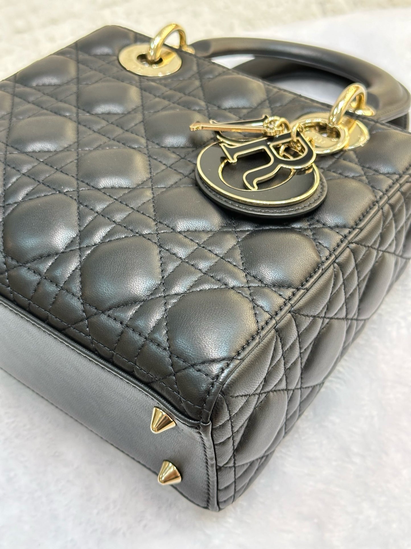 Christian Dior Small Cannage Lambskin My Lady Dior ABC Bag Black GHW