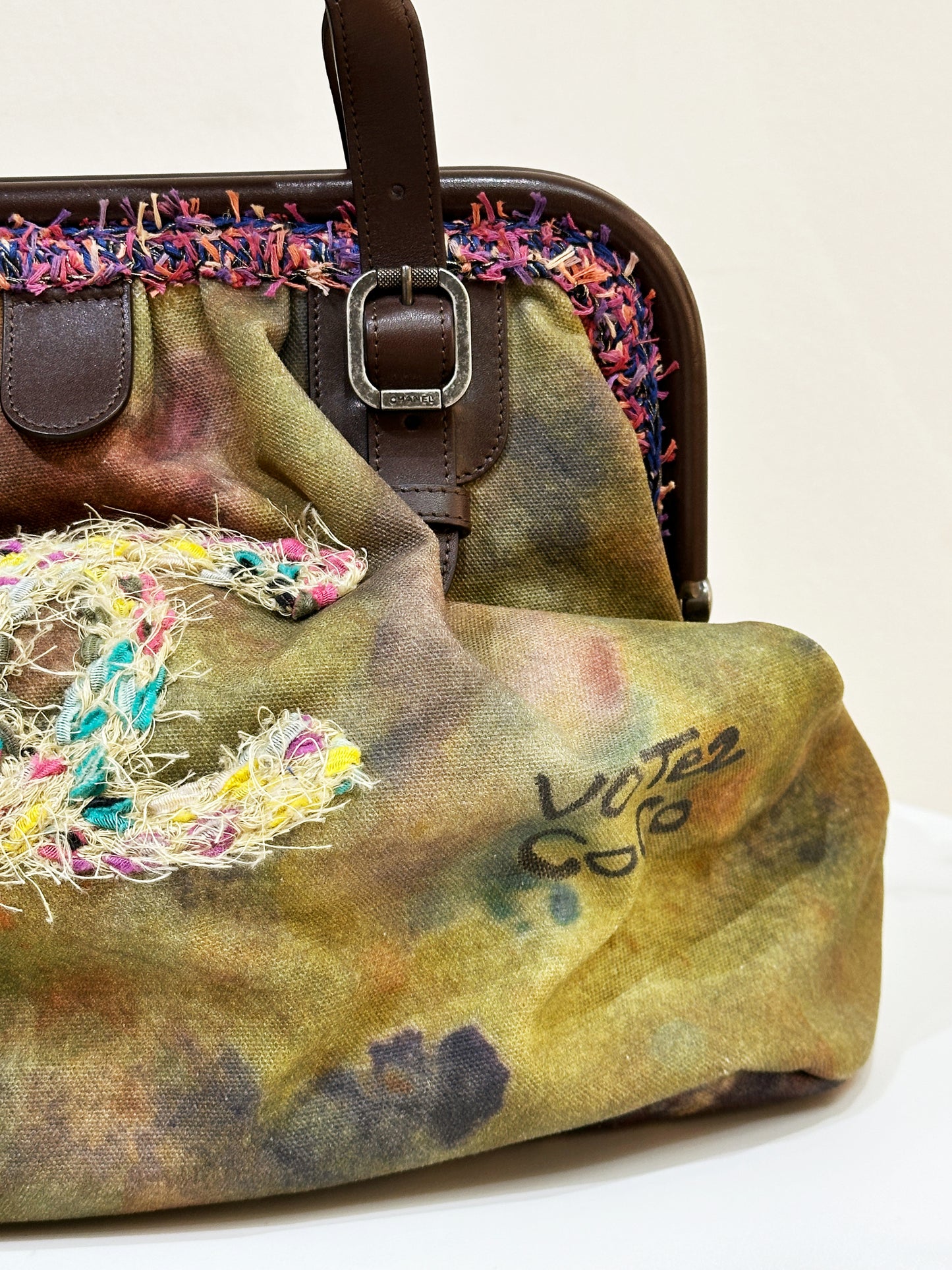 Chanel Green Graffiti Canvas On The Pavements Bowling Bag 2110 holo card