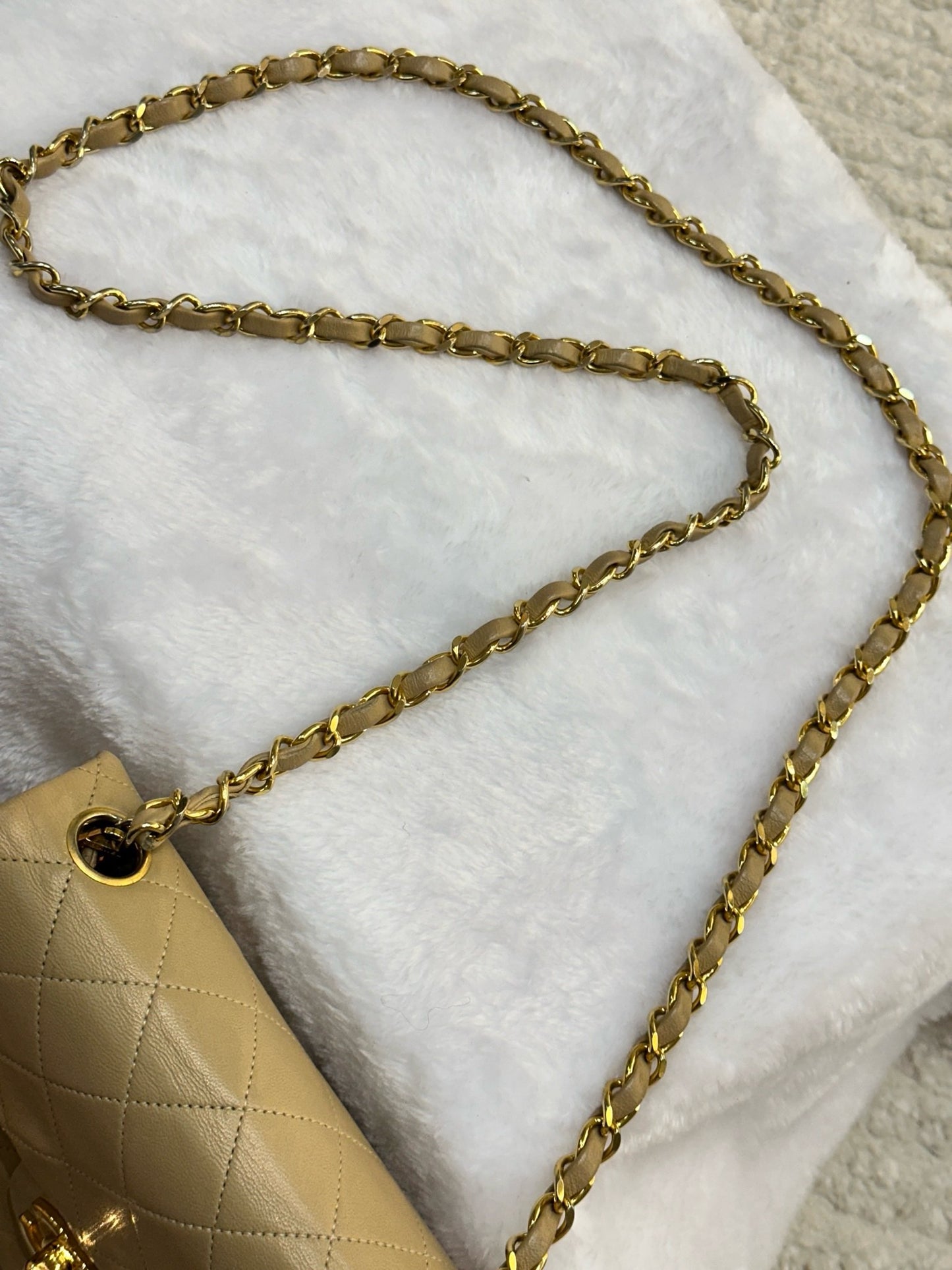 Chanel Mini Square Vintage Lambskin Chain Shoulder Bag Beige