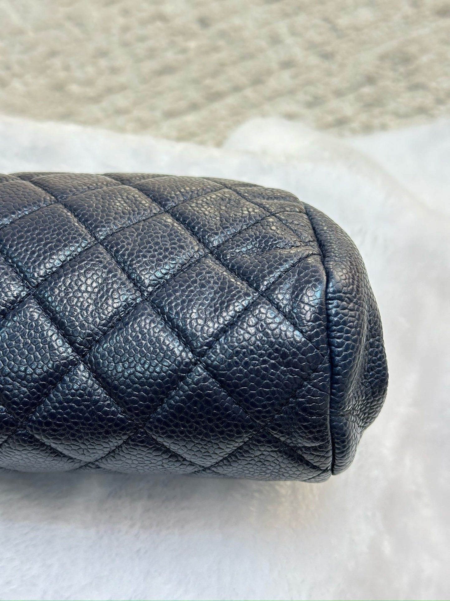 Chanel Quilted Caviar Timeless Clutch Bag Navy Blue SHW