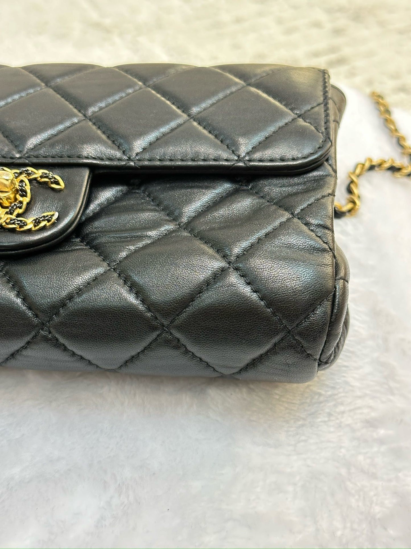 Chanel Small Black Quilted Lambskin Chain Flap GHW