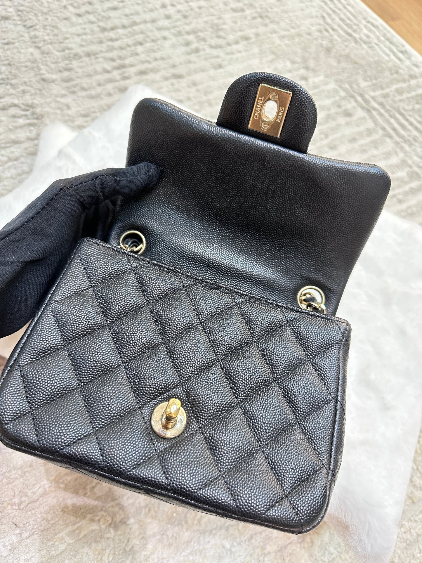 Chanel Mini Square Black Caviar Gold Hardware