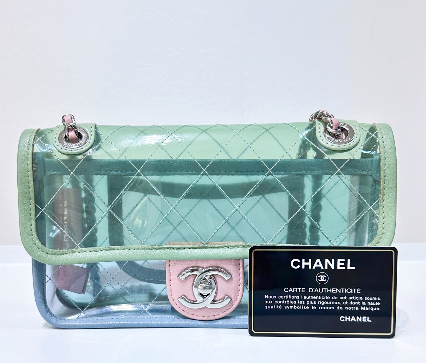 Chanel Coco Splash PVC Mini Flap Bag Blue/Green/Pink Silver Hardware