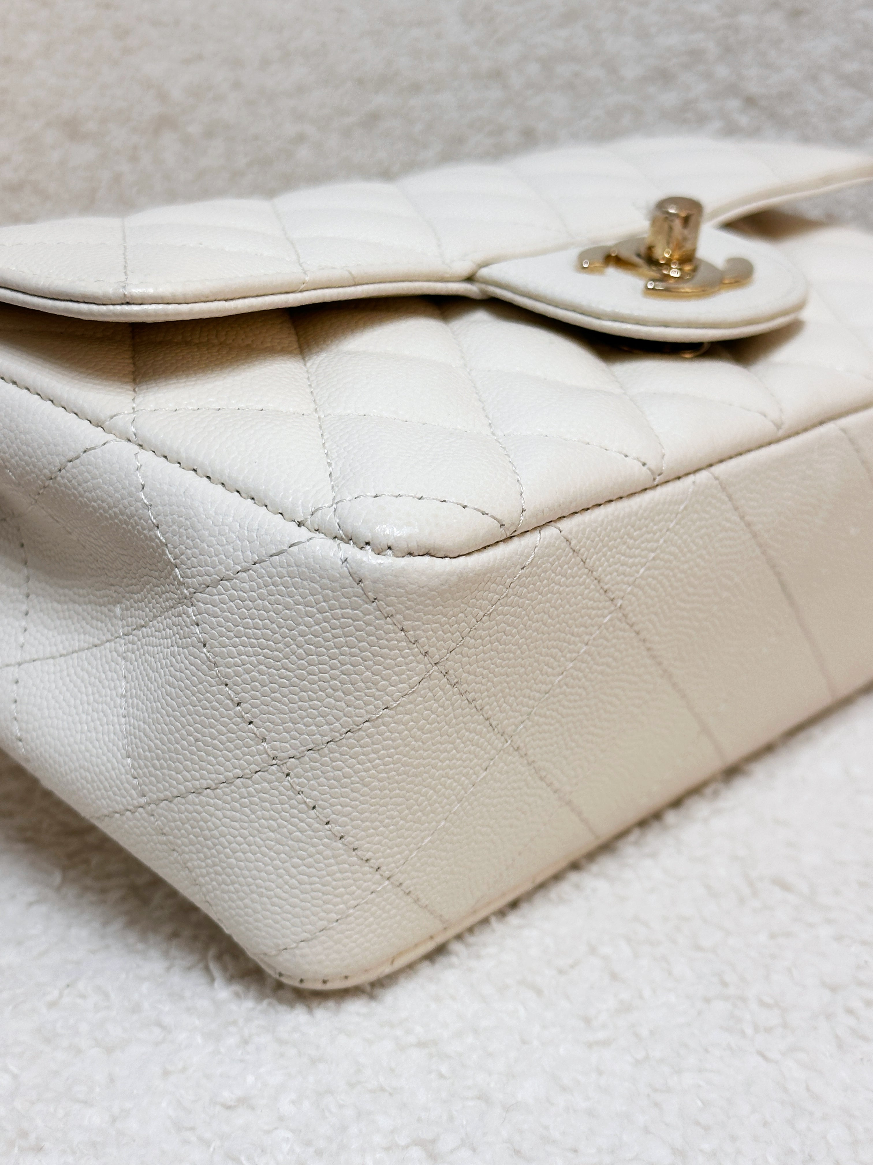 Chanel Mini Rectangular Classic Quilted Caviar Ivory 17C GHW 2383 holo card