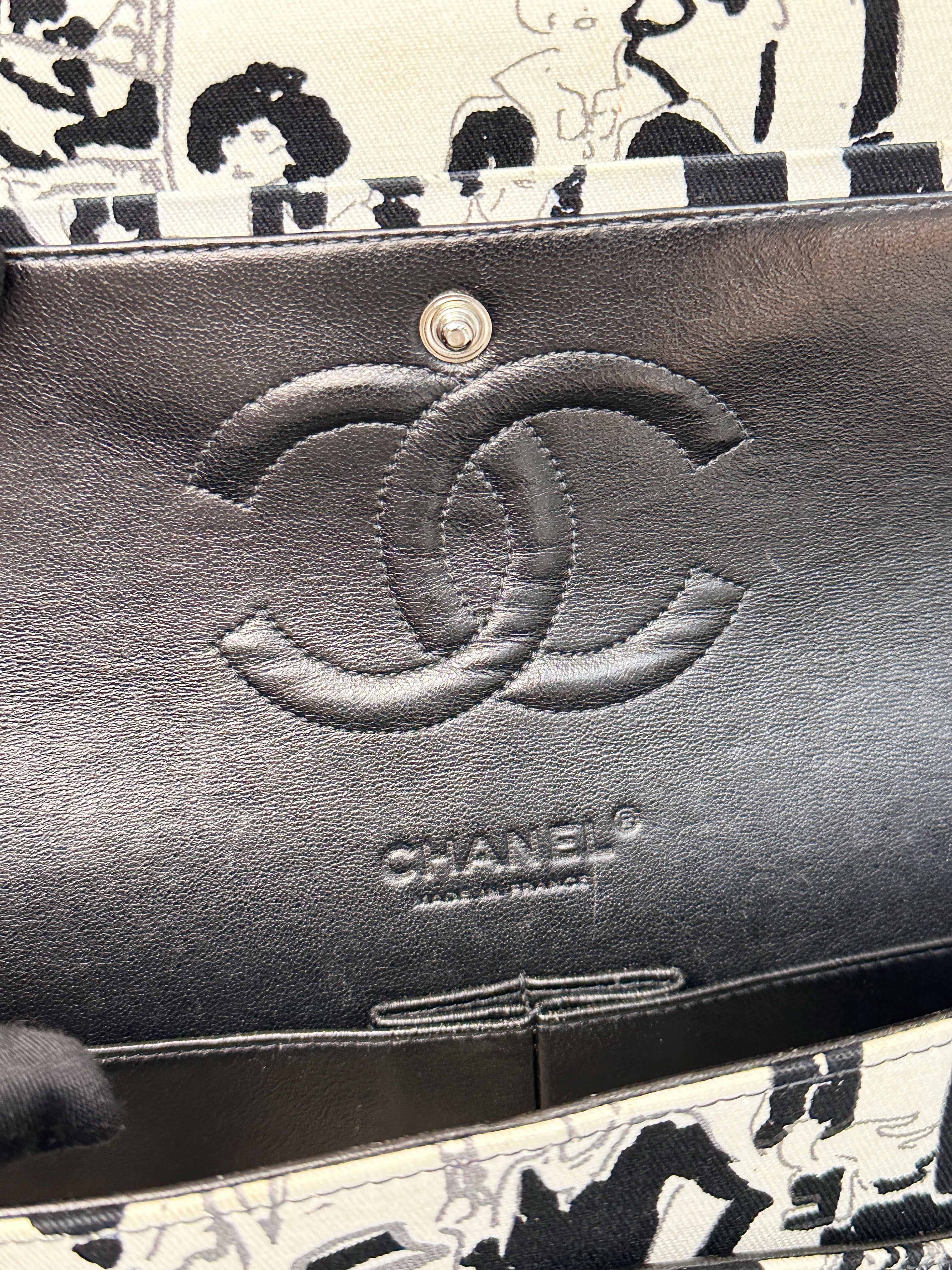 Chanel Canvas Coco Icons Medium Double Flap Bag Black White 827 holo card
