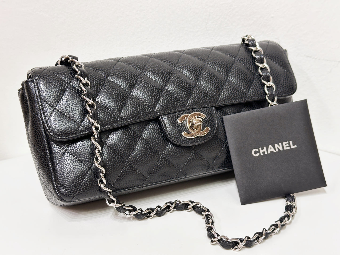 Chanel Caviar East West Flap Bag Black SHW 1172 holo card