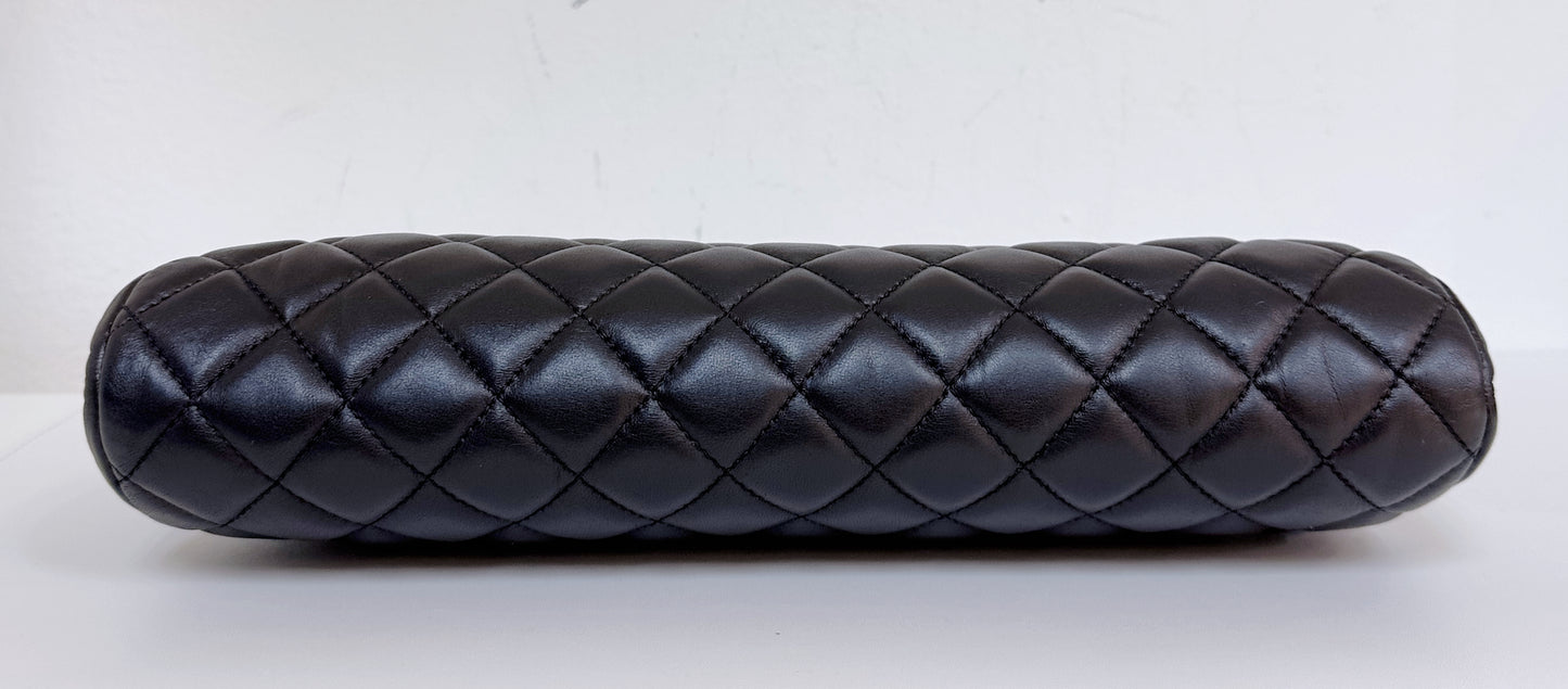 Chanel Quilted Timeless Kisslock Clutch Black Lambskin SHW 1577 holo