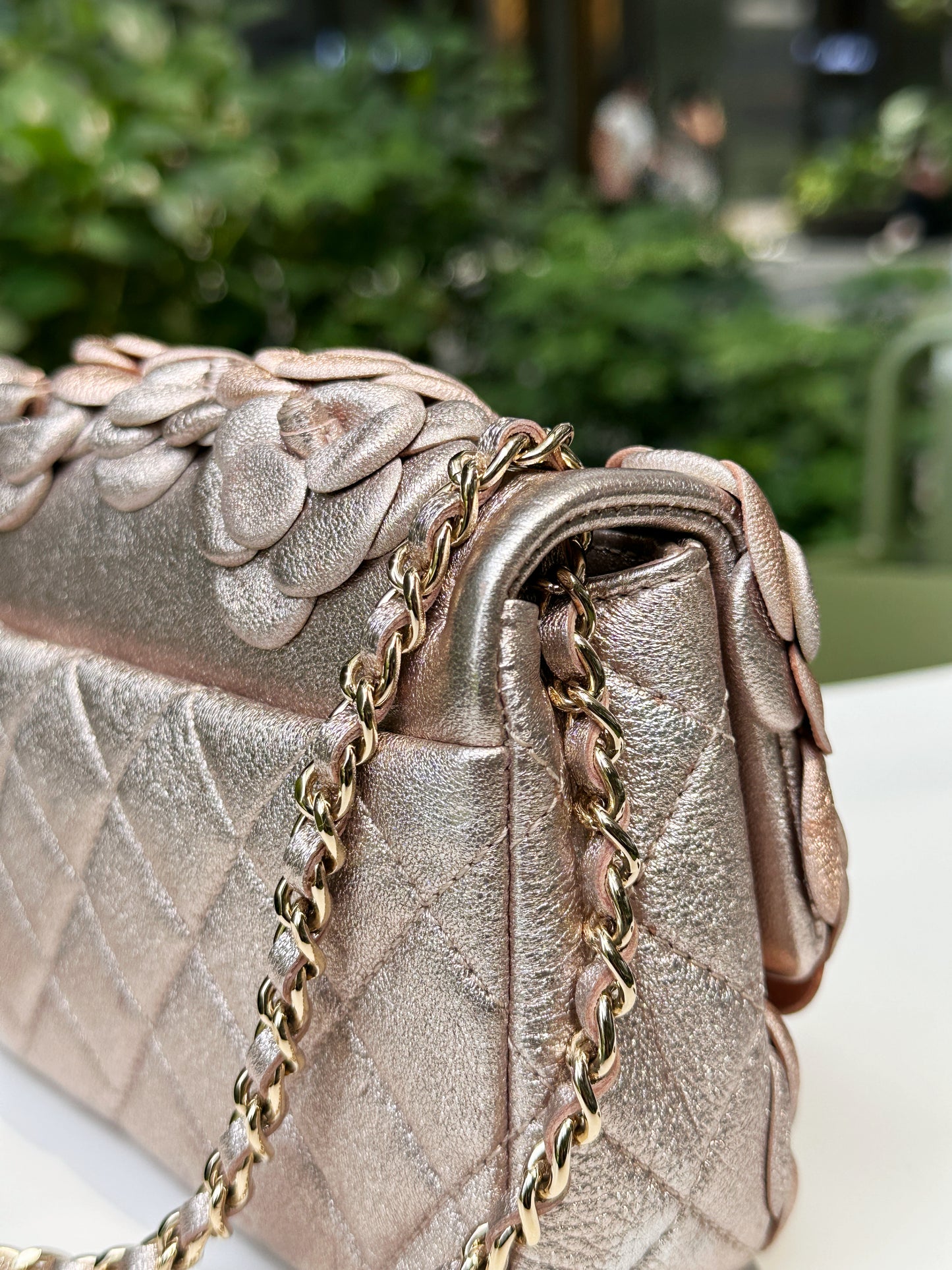 Chanel Camellia Mini Metallic Rose Gold/Pink Lambskin Gold Hardware 2078 holo card