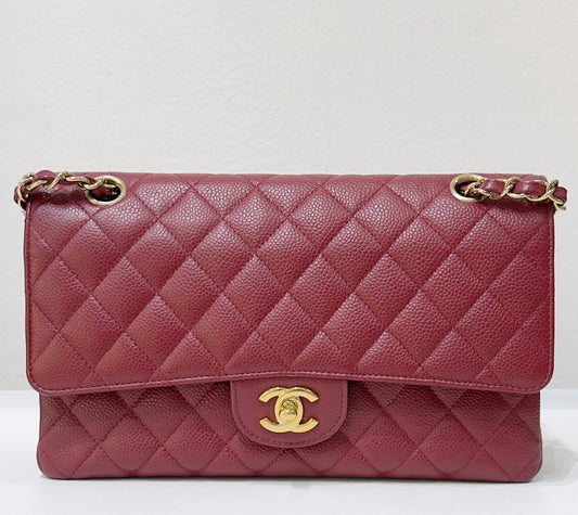 CHANEL Caviar Quilted Medium Double Flap Bordeaux Bag