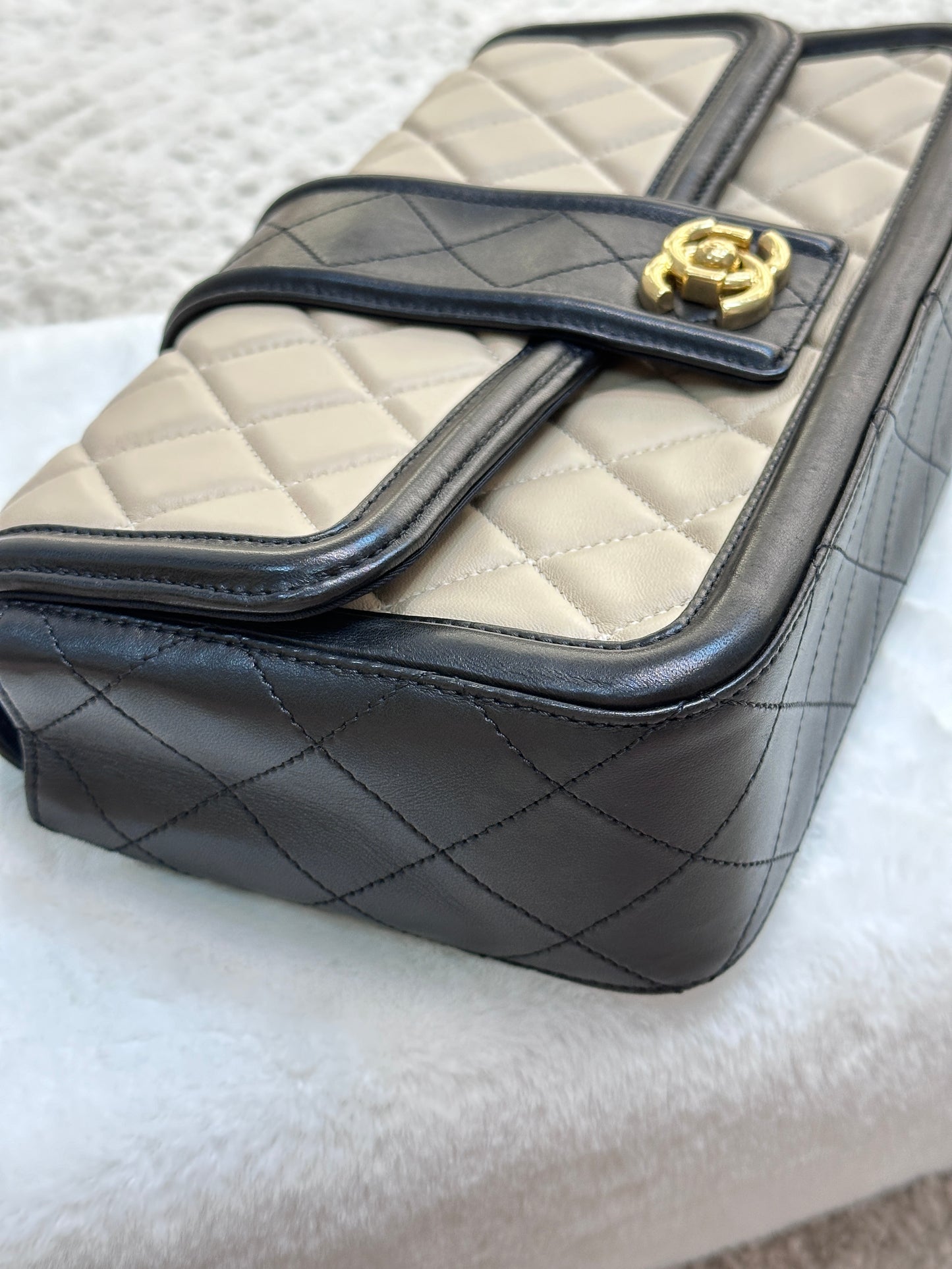 Chanel Medium Lambskin Quilted Elegant CC Flap Beige Black GHW