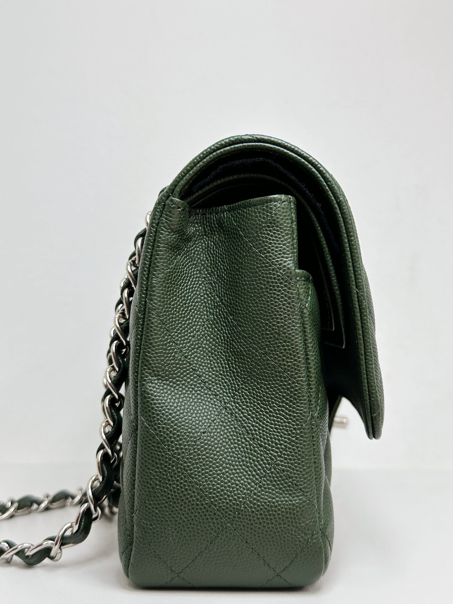 Chanel Medium Classic Quilted Double Flap Bag Green 2517 holo