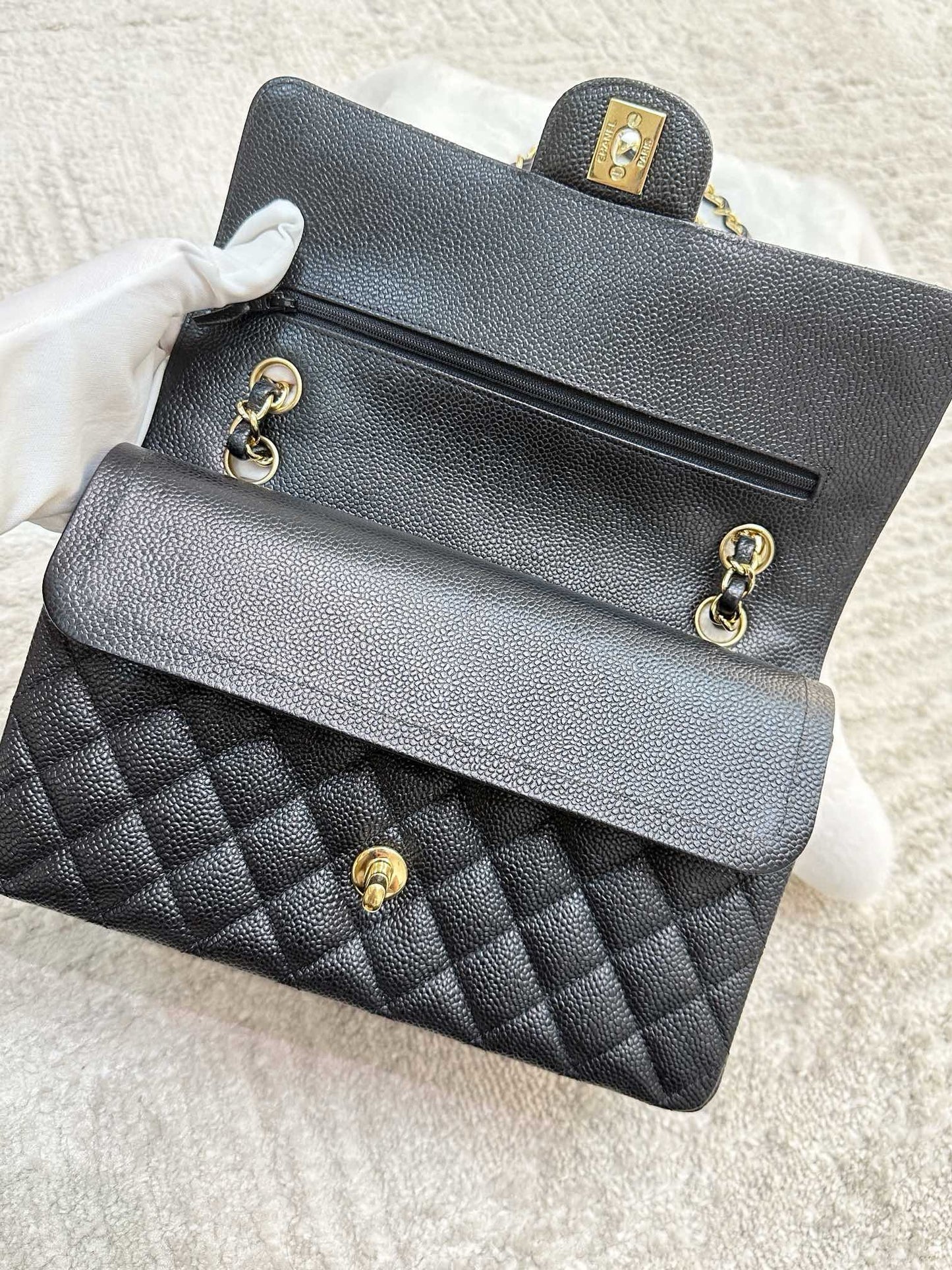 Chanel Medium Classic Flip Caviar Bag Black GHW