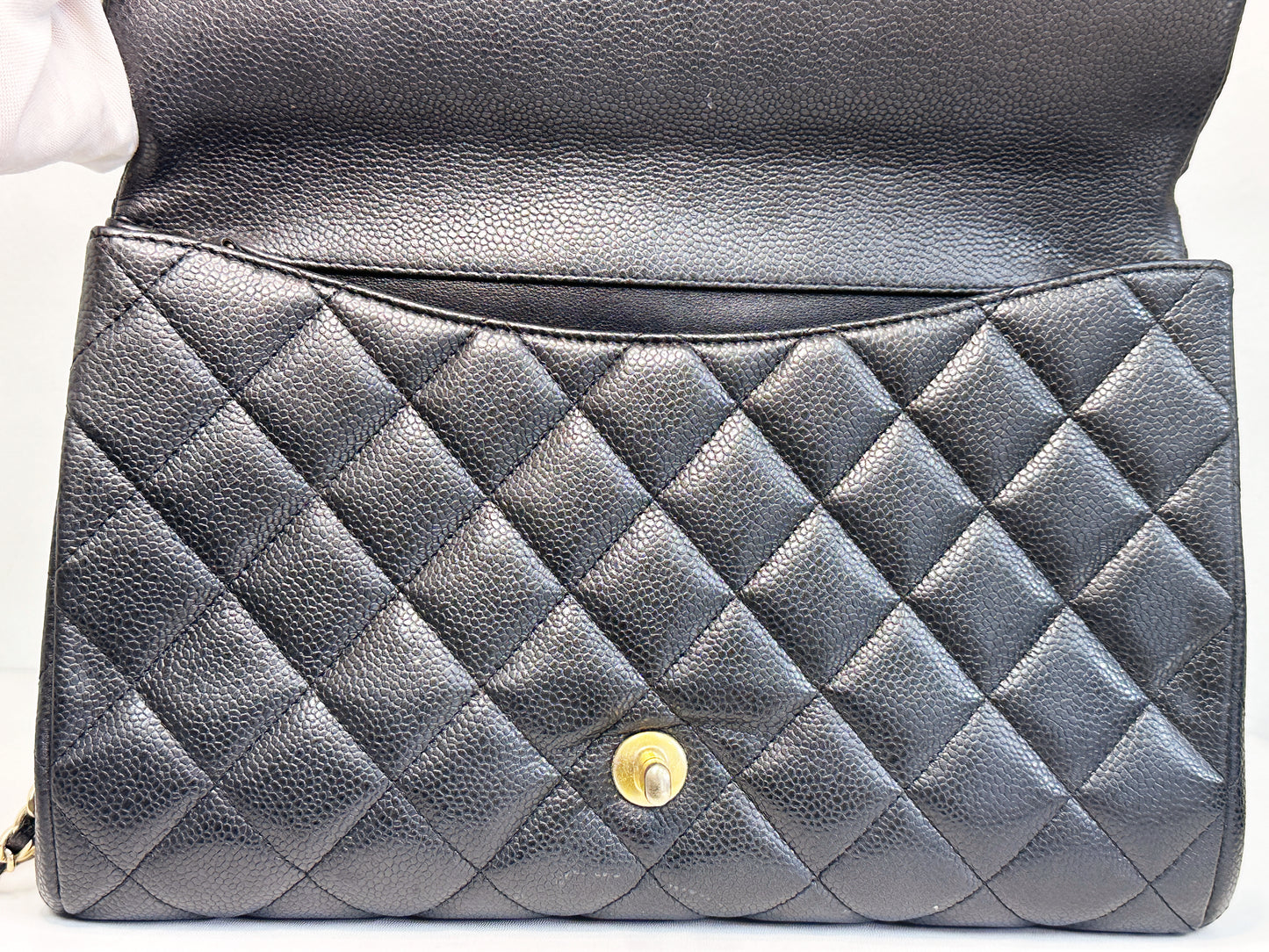 Chanel Caviar Quilted Clutch With Chain Flap Black GHW 2045 holo