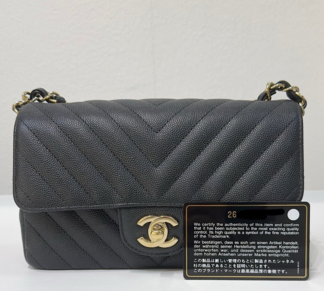 Chanel Mini Chevron Caviar Flap Bag Black GHW