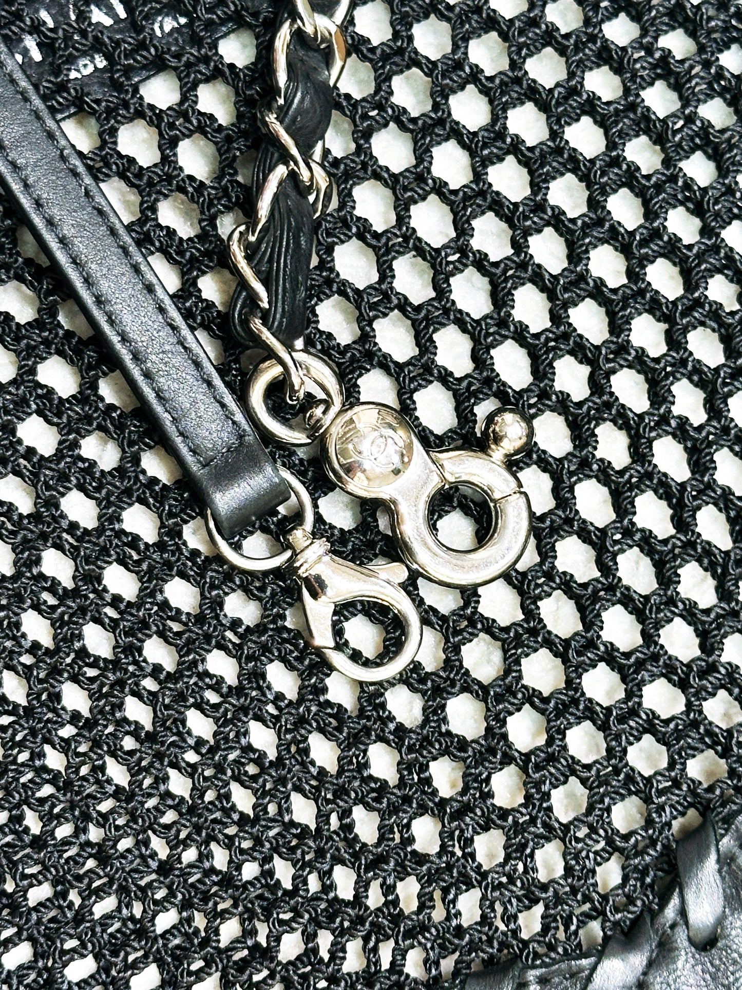 Chanel Limited Edition Resort 2011 Black Fringe Mesh Tote Bag 1373 holo card