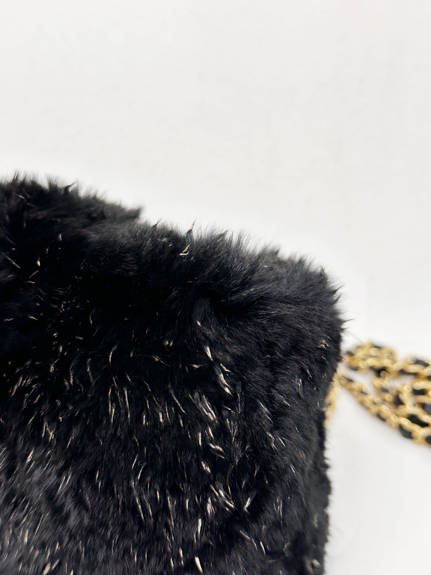 Chanel CC Black Fur Chain Clutch 2270 holo card