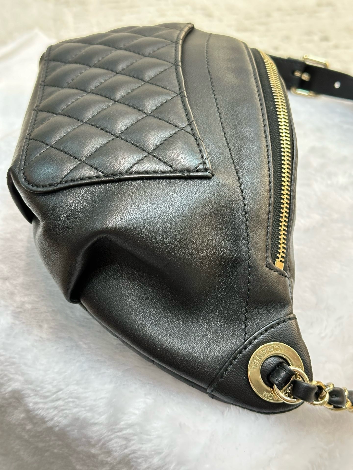 Chanel Lambskin Quilted Waist Bag Fanny Pack Black GHW