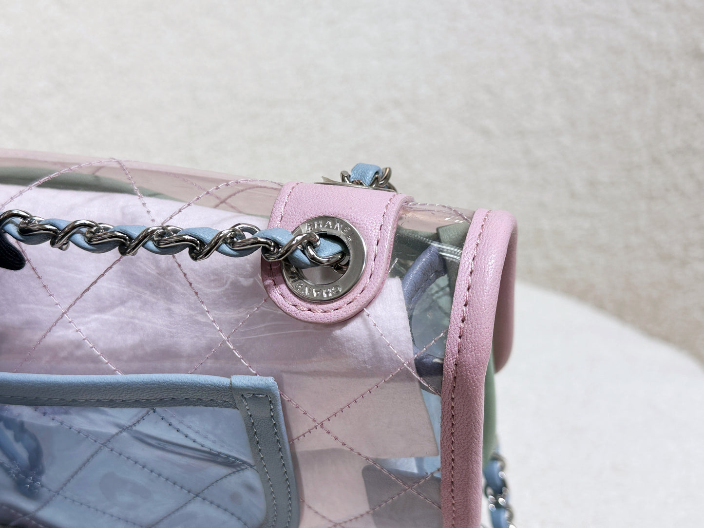 Chanel Coco Splash PVC Medium Flap Bag Pink/Green/Blue 254 holo card