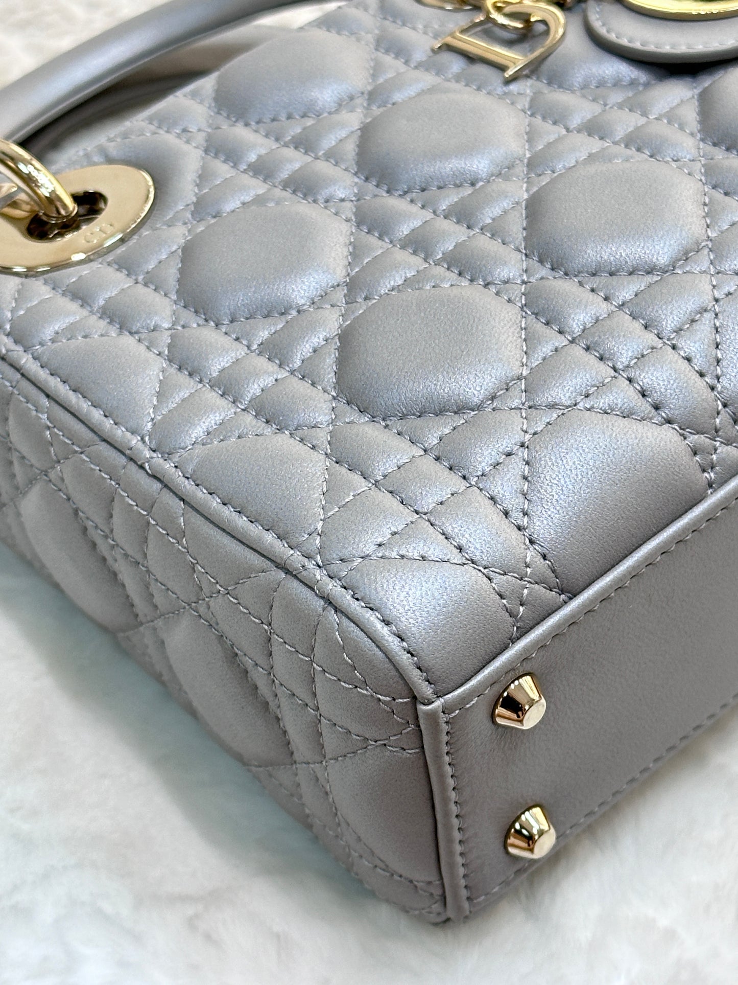 Christian Dior Mini Lambskin Cannage Lady Dior Gray Opaline GHW