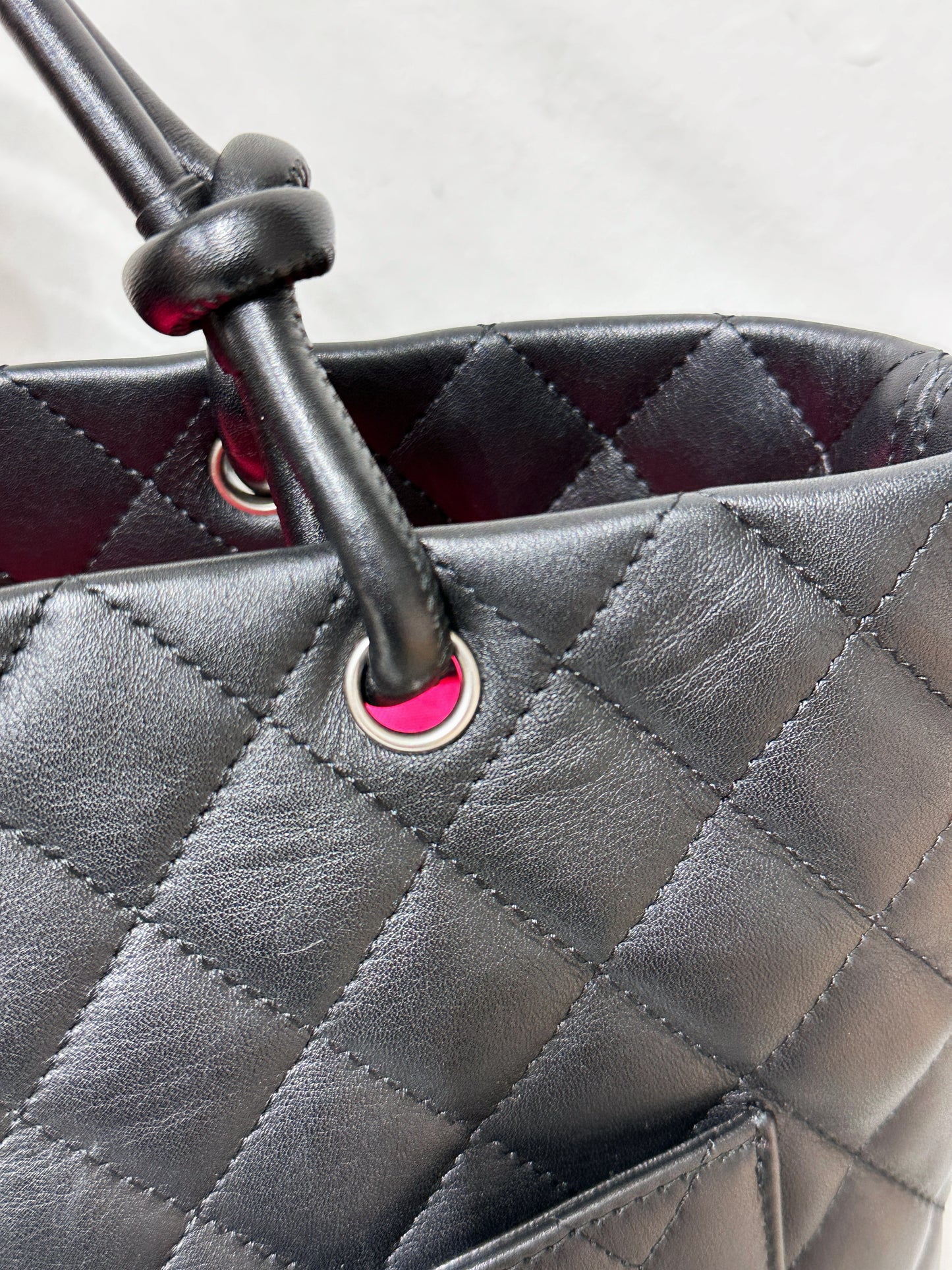 Chanel Calfskin Cambon Line Medium Tote Bag Black 1531 holo