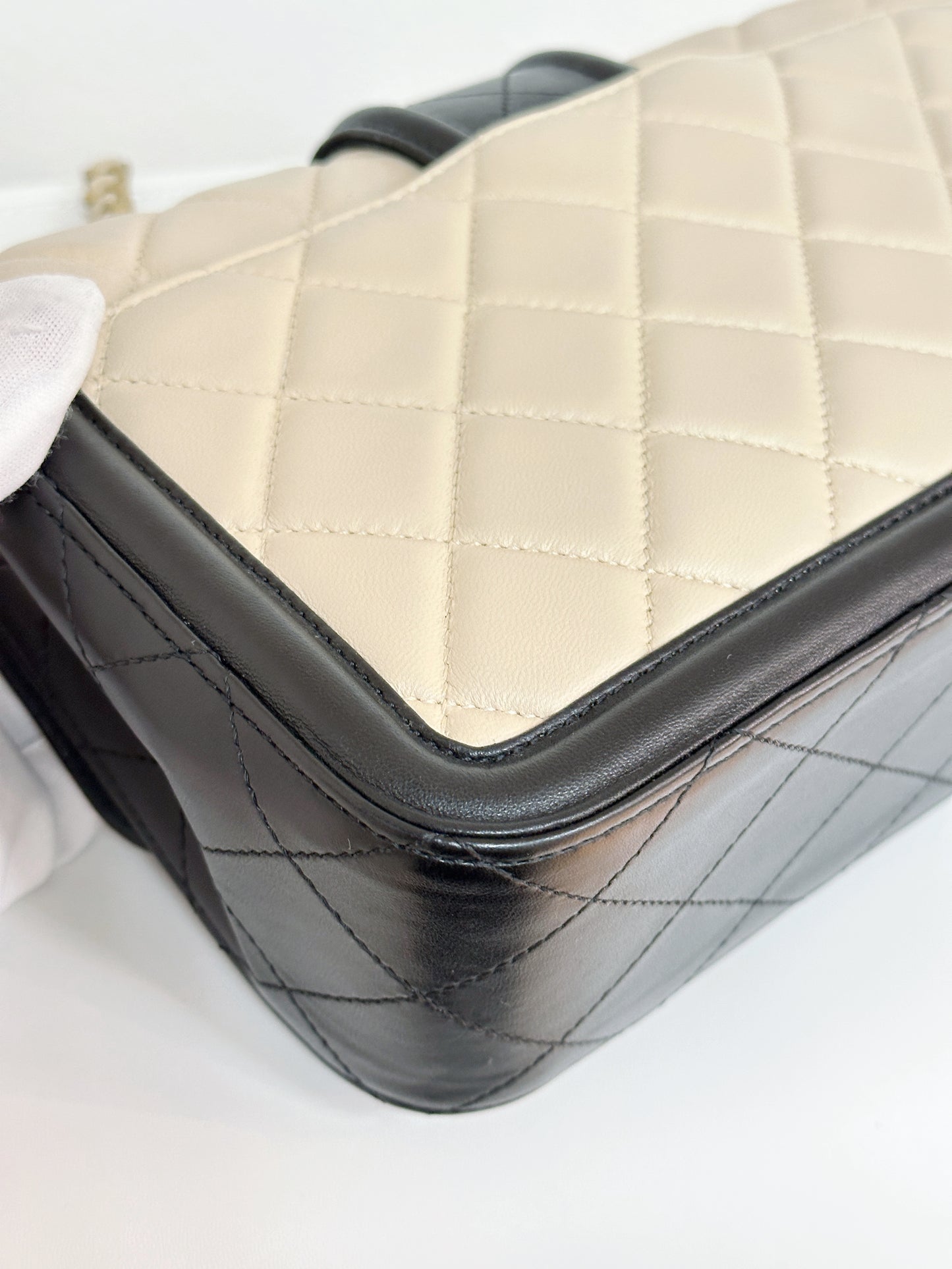 Chanel Medium Lambskin Quilted Elegant CC Flap Beige Black GHW