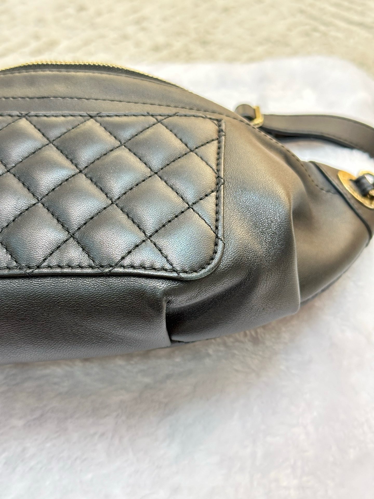 Chanel Lambskin Quilted Waist Bag Fanny Pack Black GHW