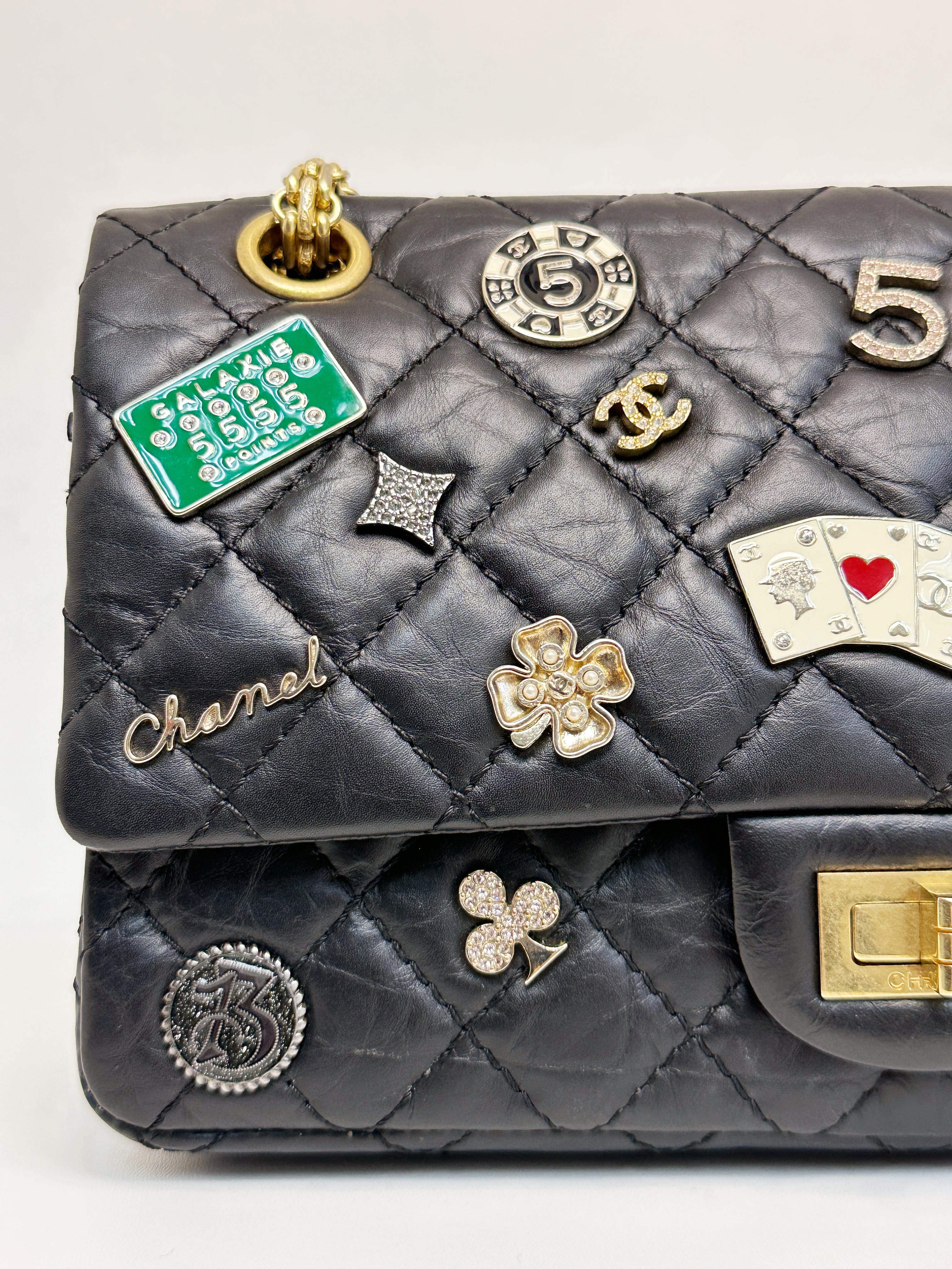 Chanel Small 2.55 Reissue Aged Calfskin Lucky Charms 225 Flap Black GHW