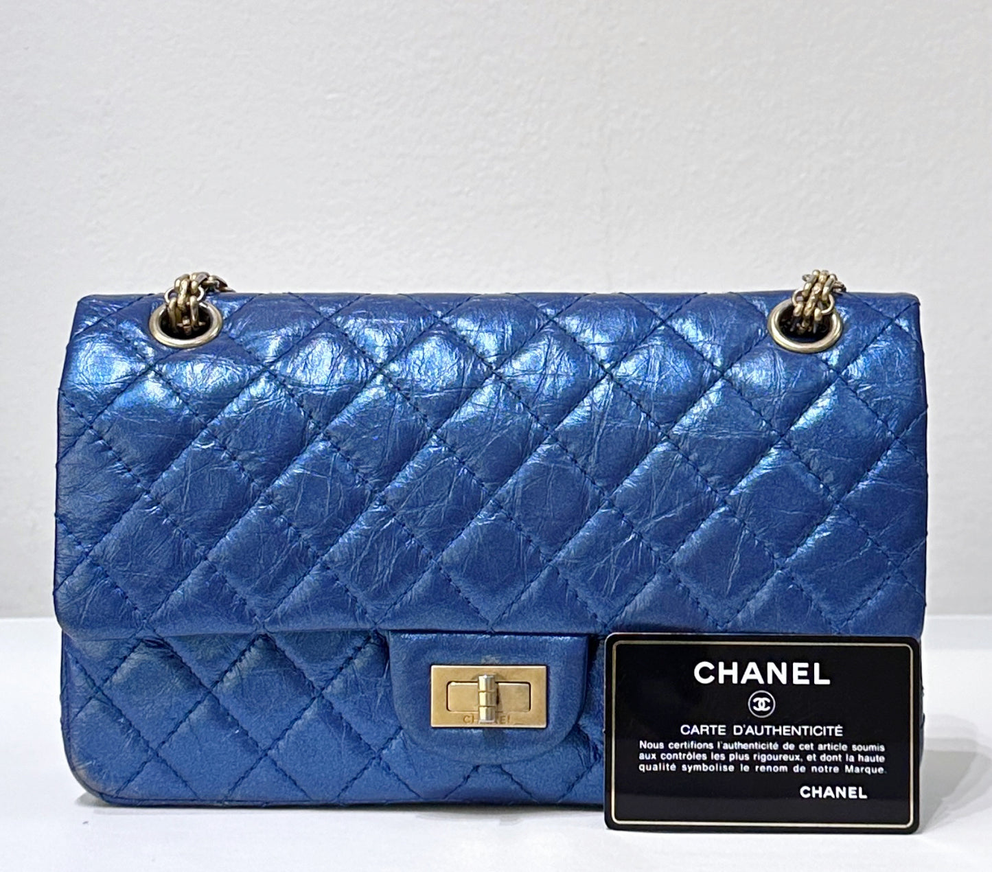 19A Chanel Iridescent Royal Electric Blue 2.55 225 Medium Reissue Flap Bag