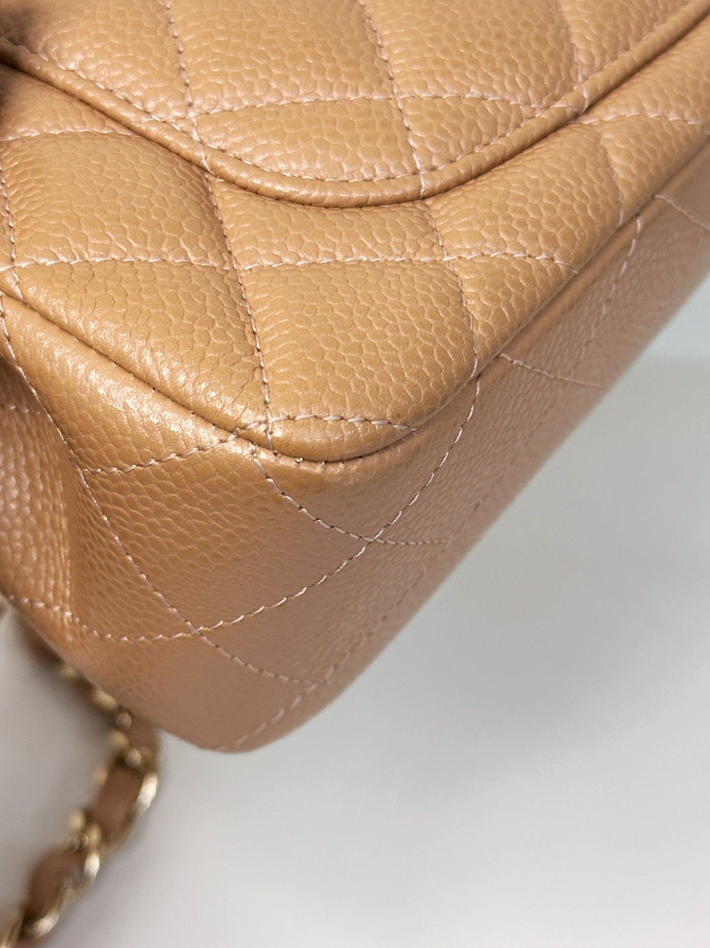 Chanel Classic Mini Rectangular Caviar Dark Beige Bag GHW 259 holo card (corner slightly touch)