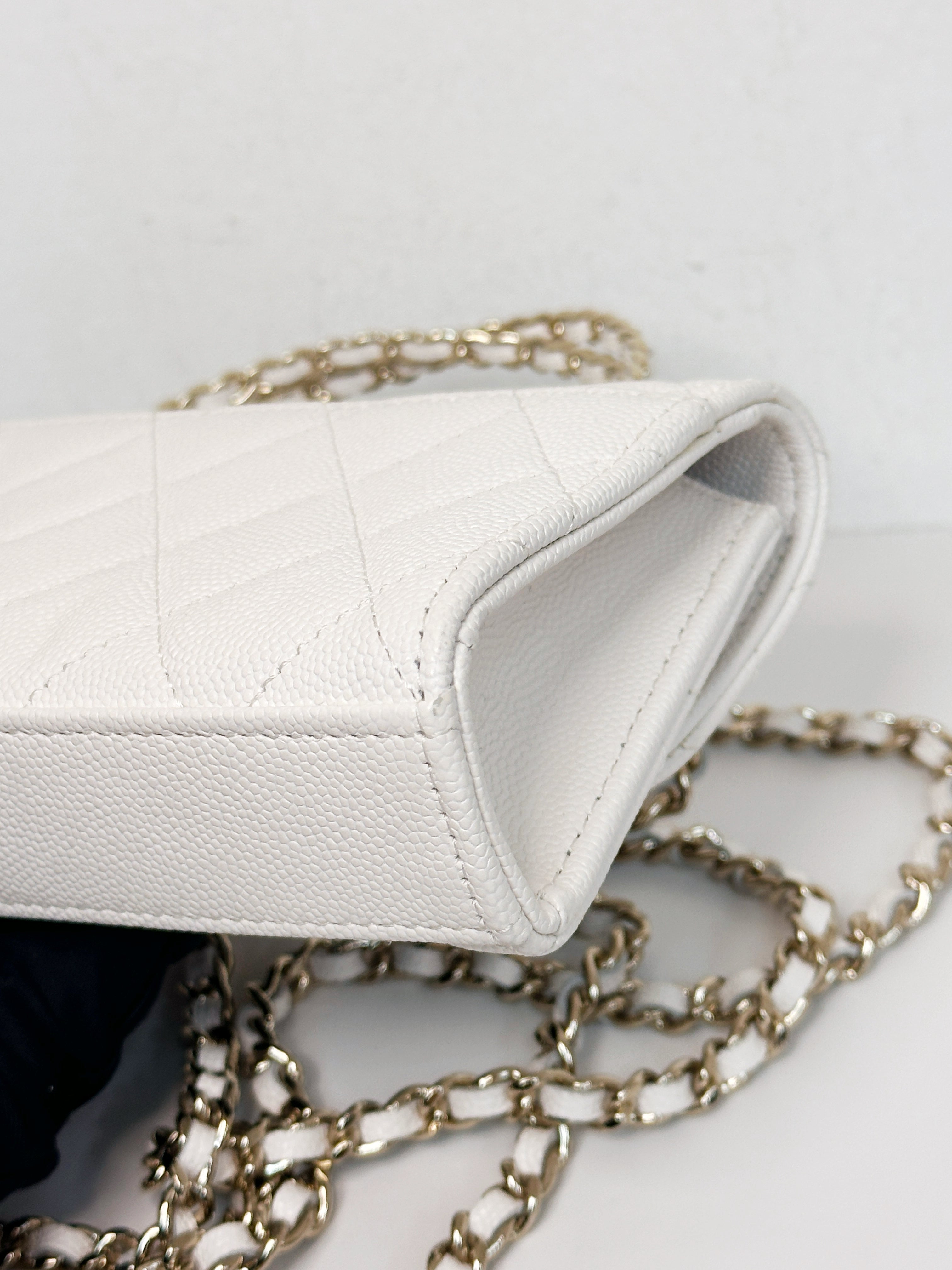 Chanel 23P Top Handle Kelly Clutch with Chain in White Caviar GHW