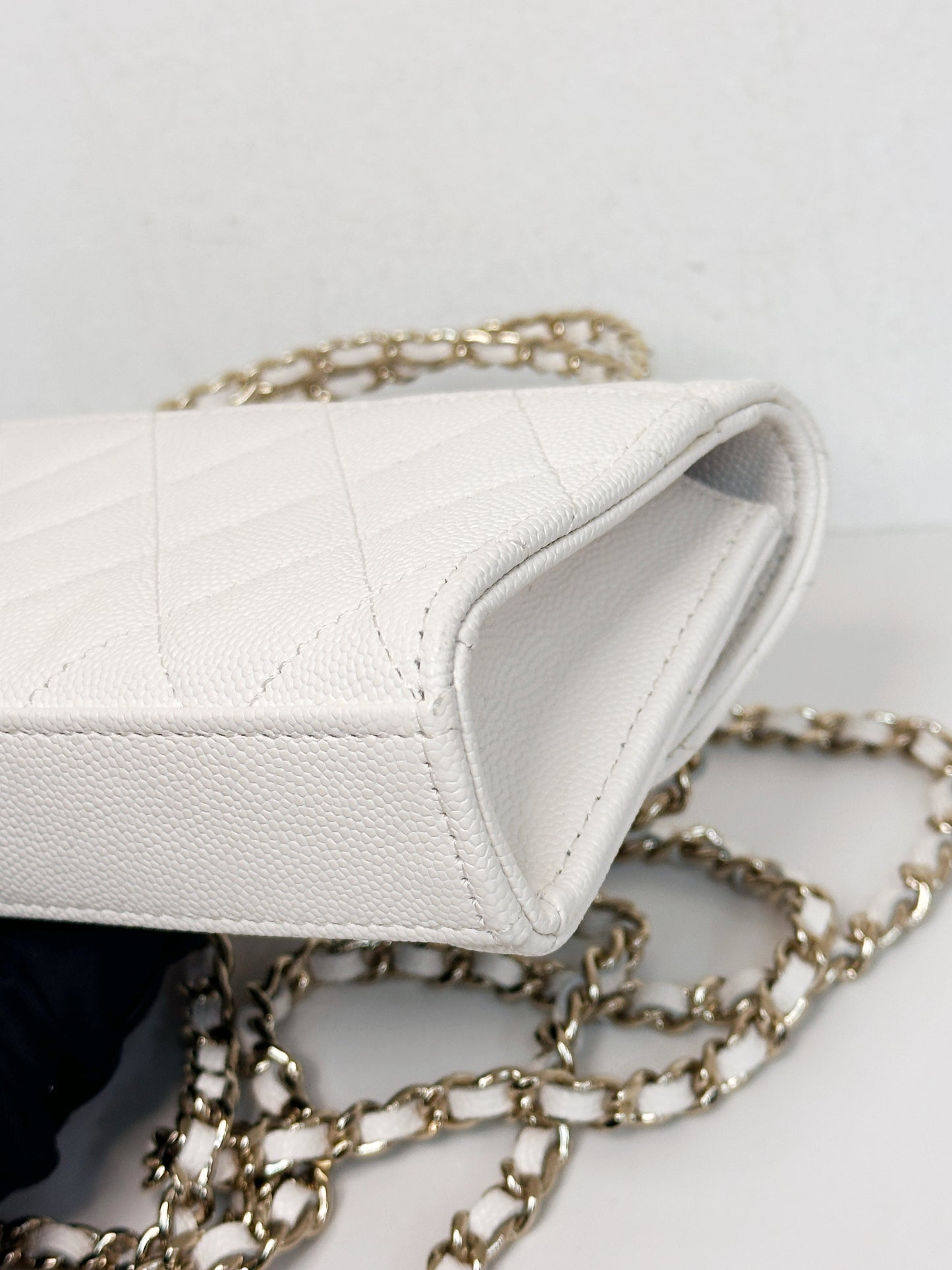 Chanel 23P Top Handle Kelly Clutch with Chain in White Caviar GHW