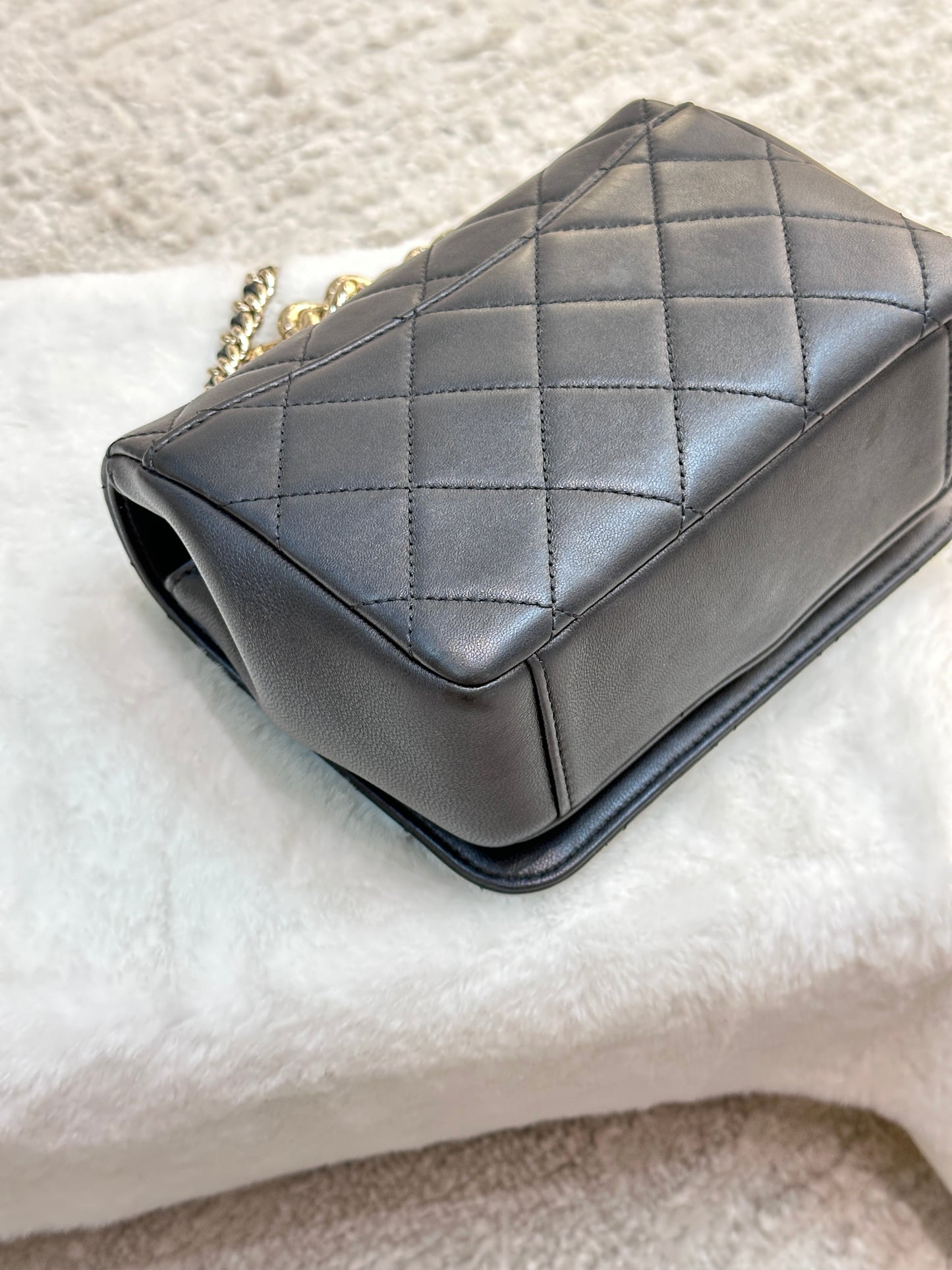CHANEL Lambskin Quilted Studded Beauty Begins Flap Black