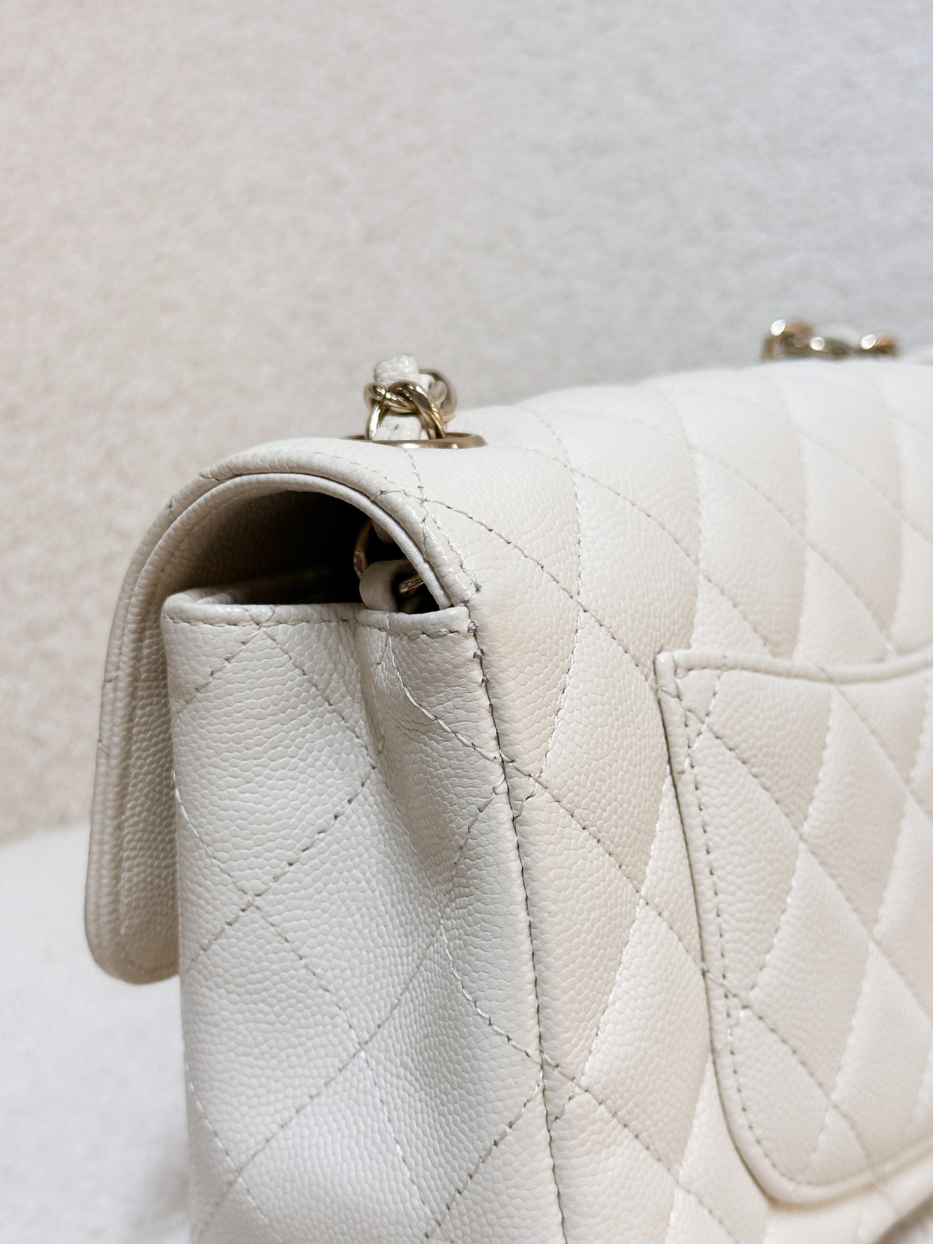 Chanel Mini Rectangular Classic Quilted Caviar Ivory 17C GHW 2383 holo card