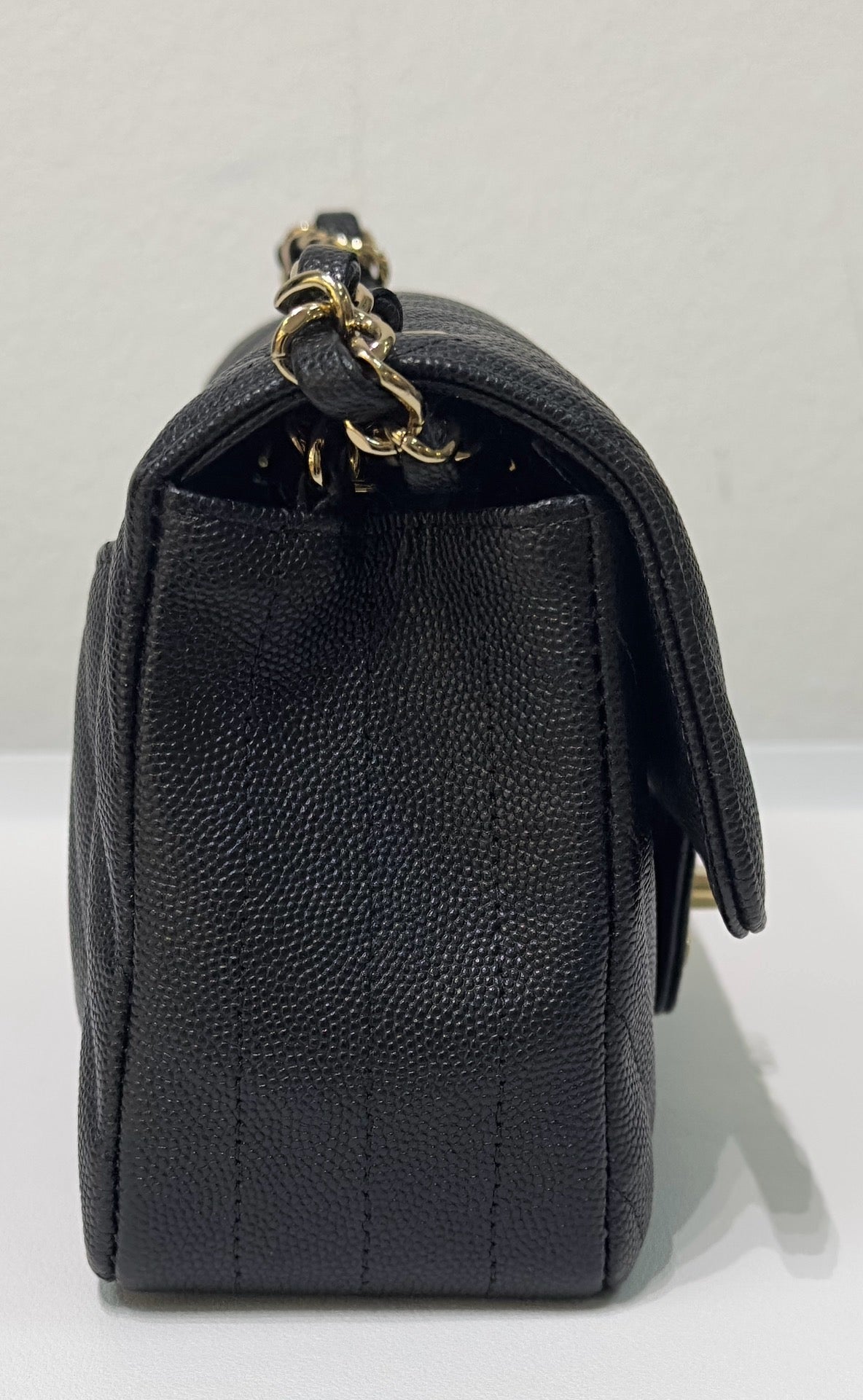 Chanel Mini Chevron Caviar Flap Bag Black GHW