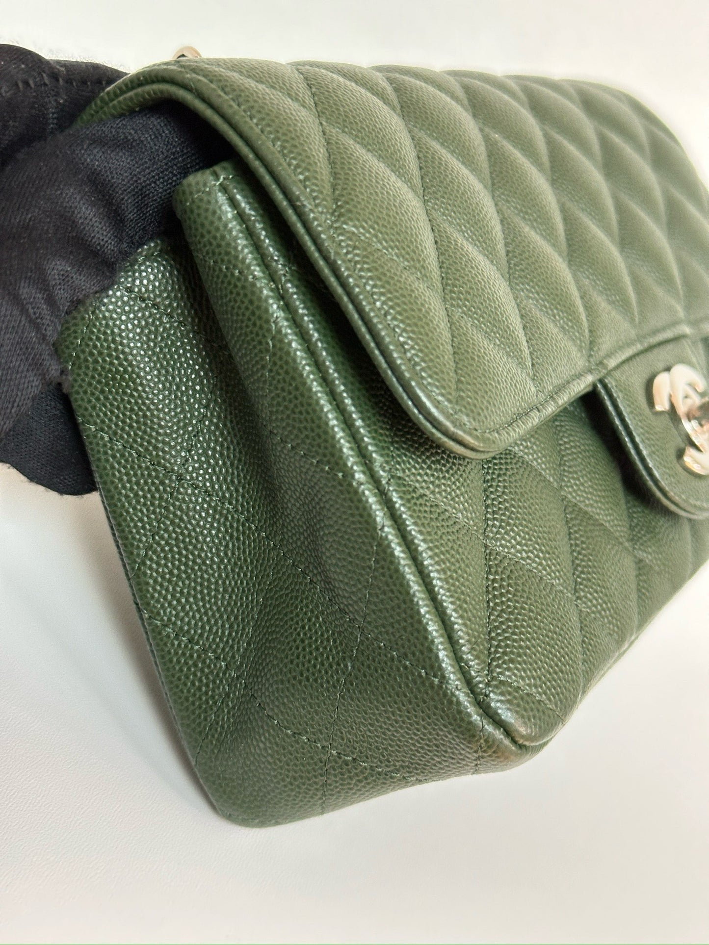 Chanel Caviar Quilted Mini Rectangular Flap Green 2507 holo card