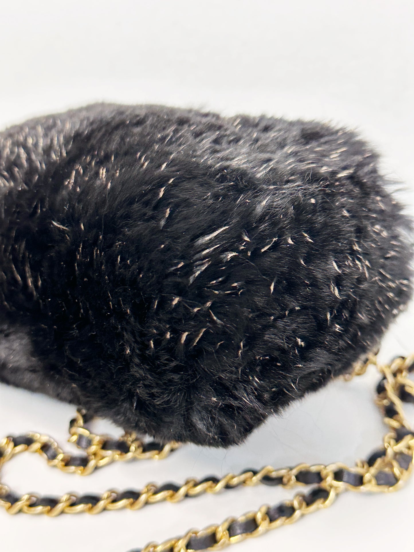 Chanel CC Black Fur Chain Clutch 2270 holo card