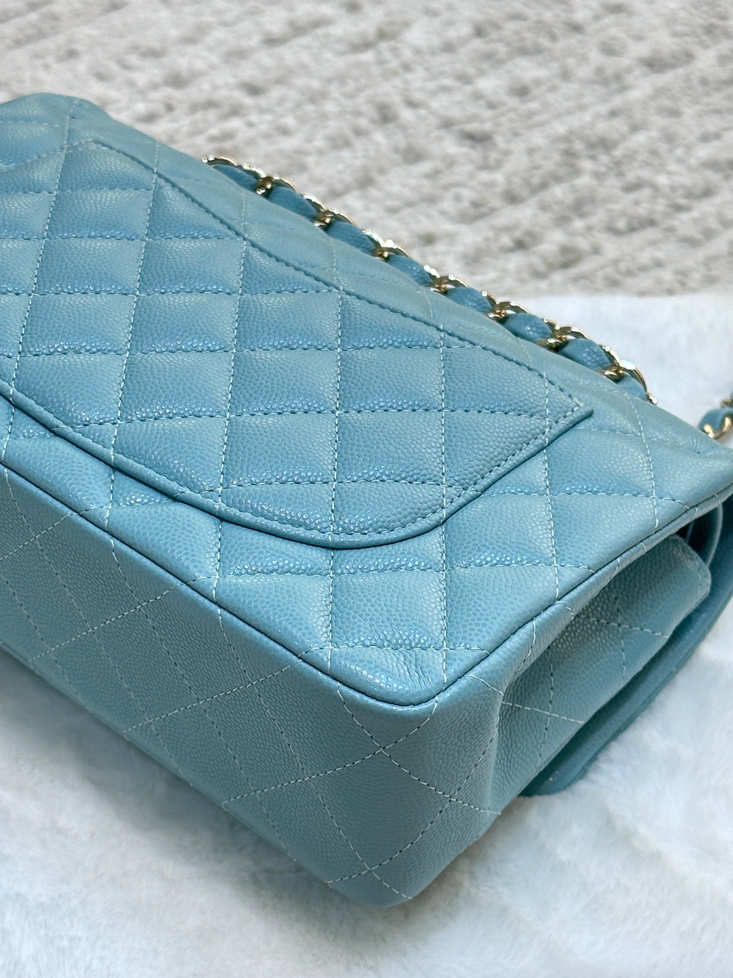 Chanel Small Classic Caviar Double Flap Tiffany Blue 20C GHW