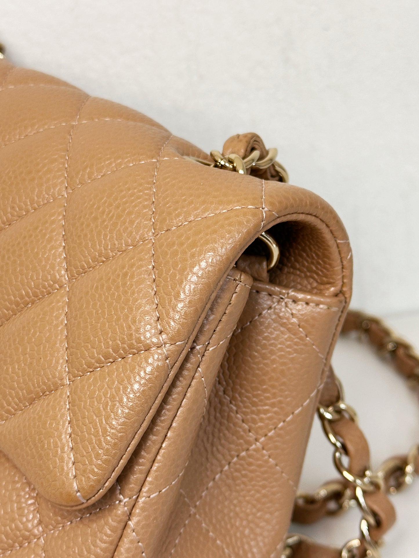 Chanel Classic Mini Rectangular Caviar Dark Beige Bag GHW 259 holo card (corner slightly touch)