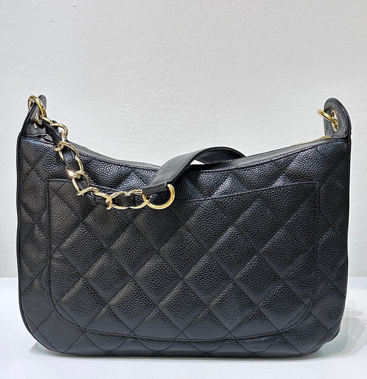 Chanel Medium Caviar Quilted Pochette Shoulder Bag Black GHW