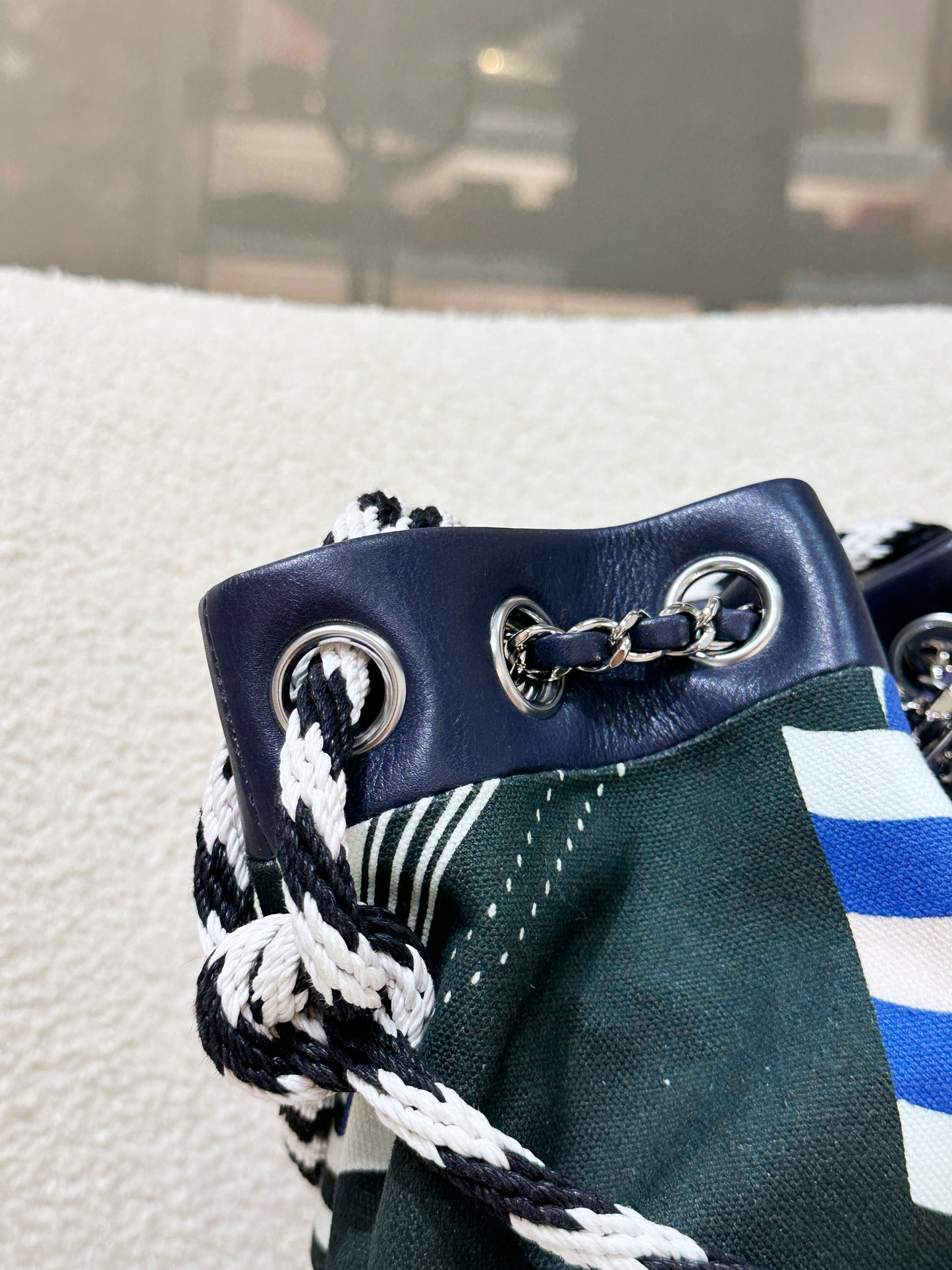 Chanel Blue Cotton Drawstring Bag Multiple colors 2704 holo card
