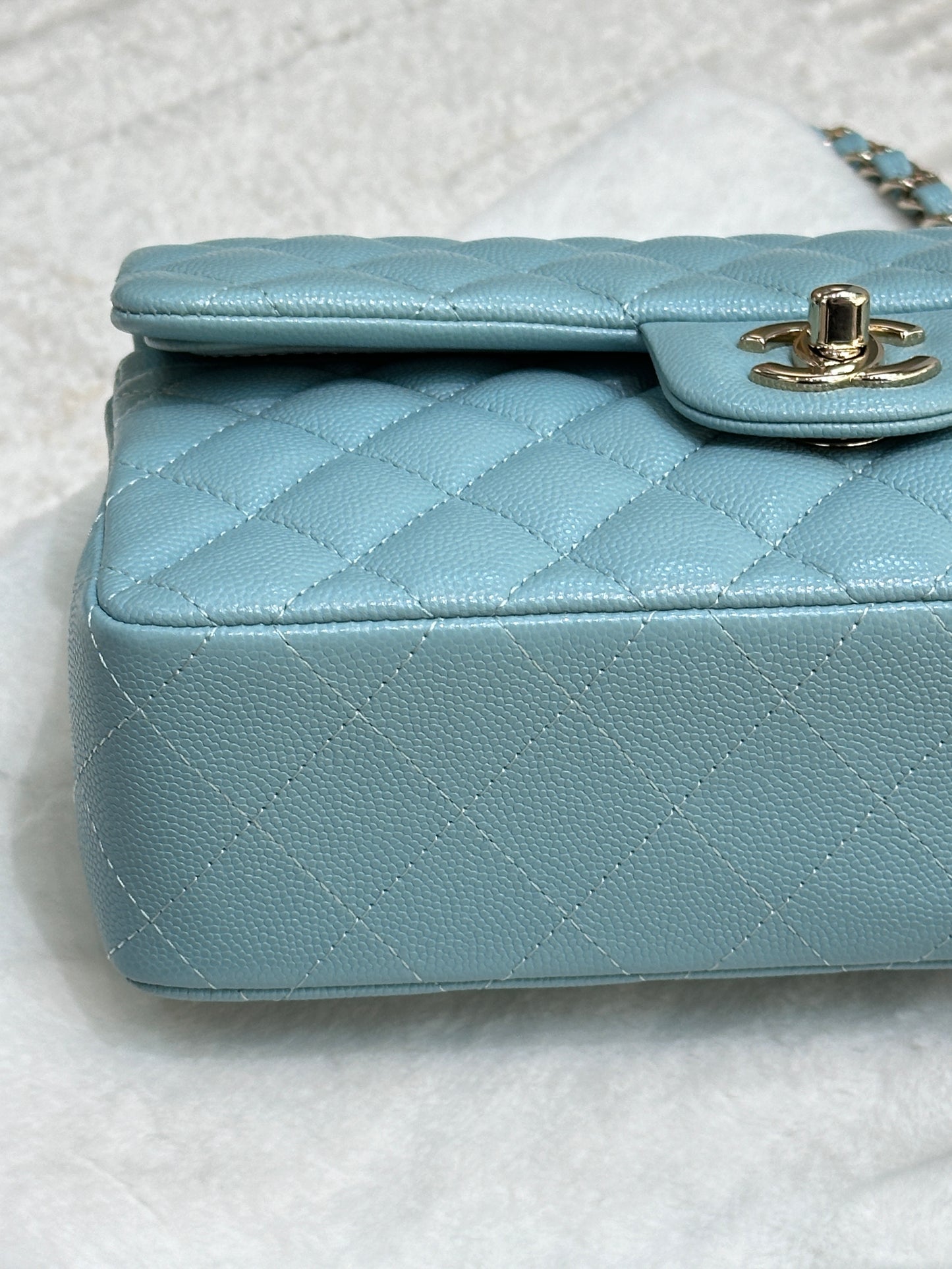 Chanel 20C Small Classic Double Flap Tiffany Blue Caviar GHW