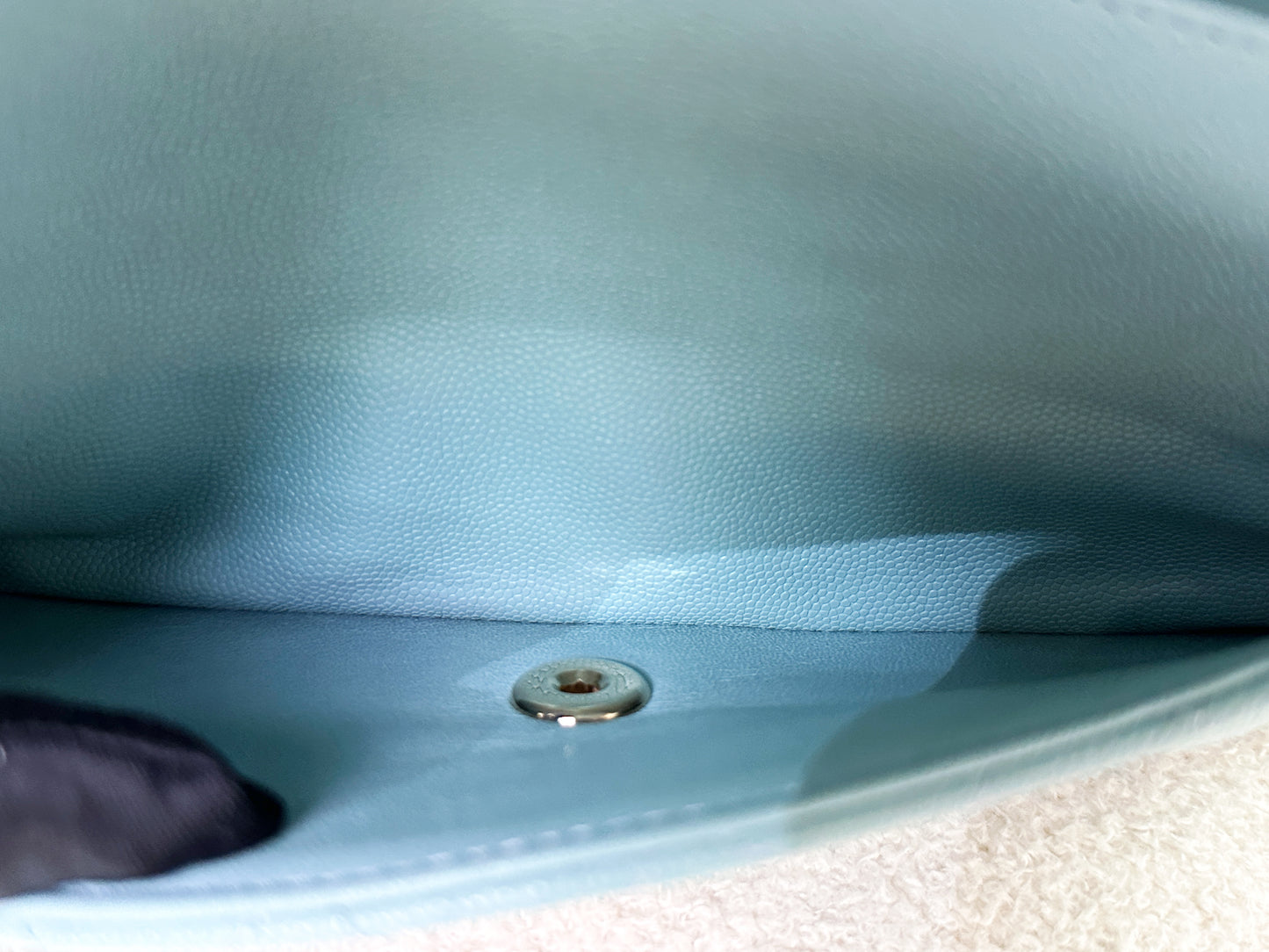 Chanel Classic Flap Medium 20C Tiffany Blue Caviar Light Gold Hardware 294 holo card