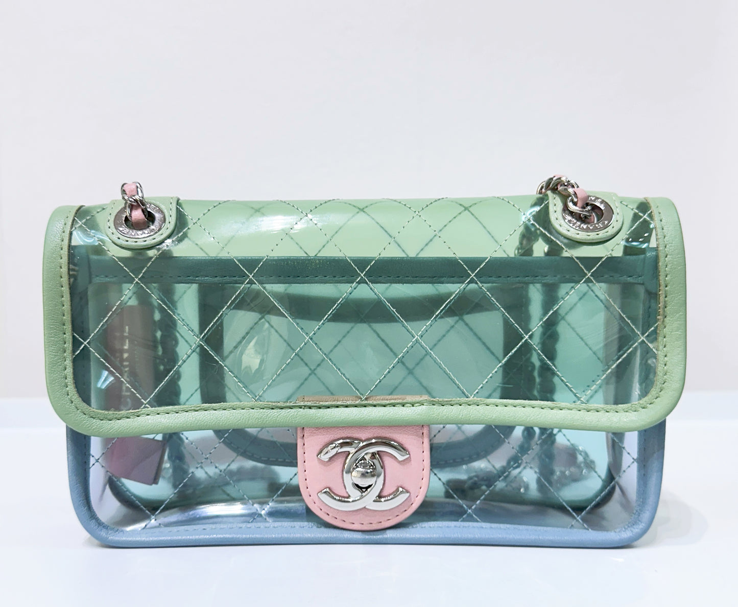 Chanel Coco Splash PVC Mini Flap Bag Blue/Green/Pink Silver Hardware