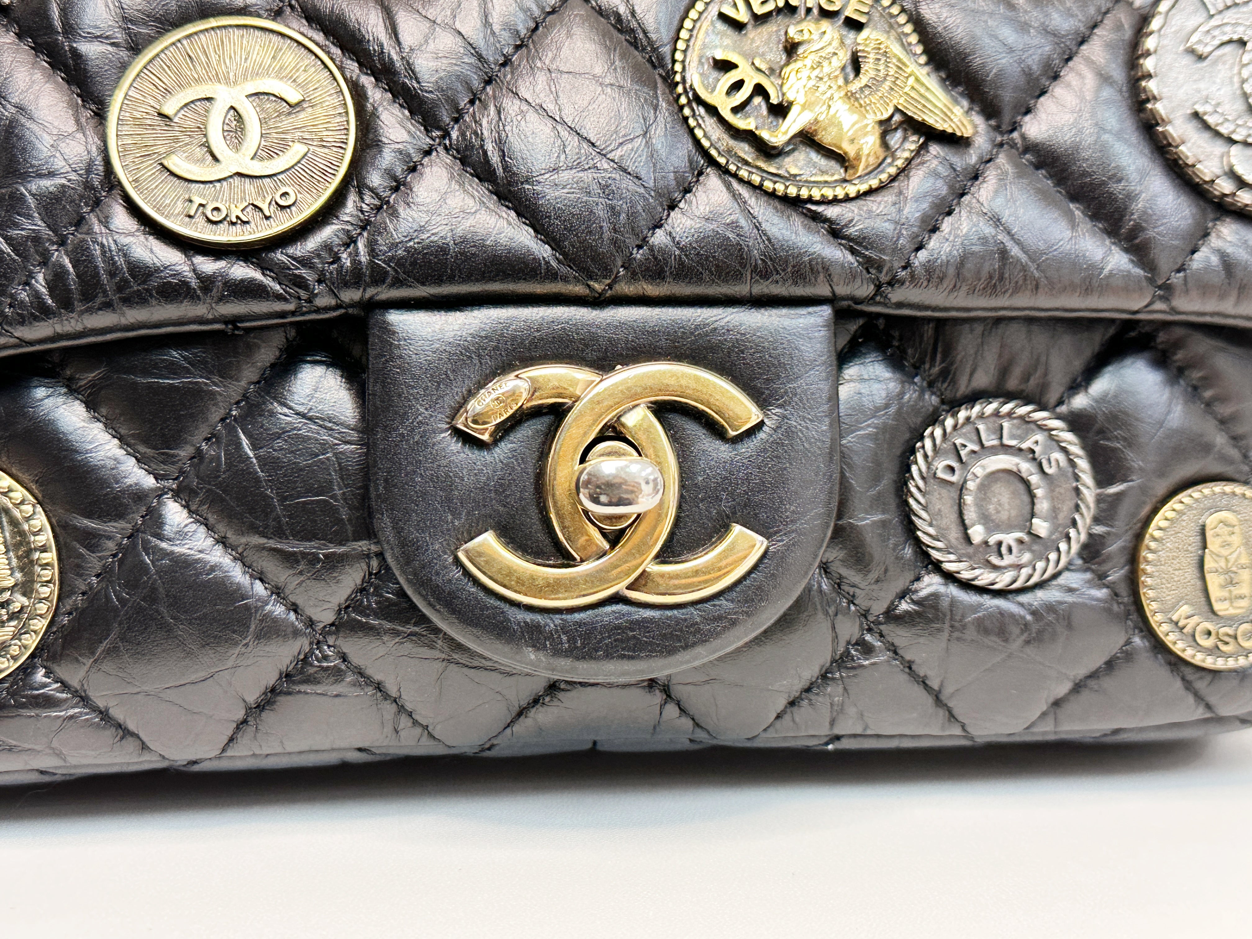 Chanel Mini Limited Edition Aged Calfskin Quilted Medallion Flap Black GHW 206 holo card